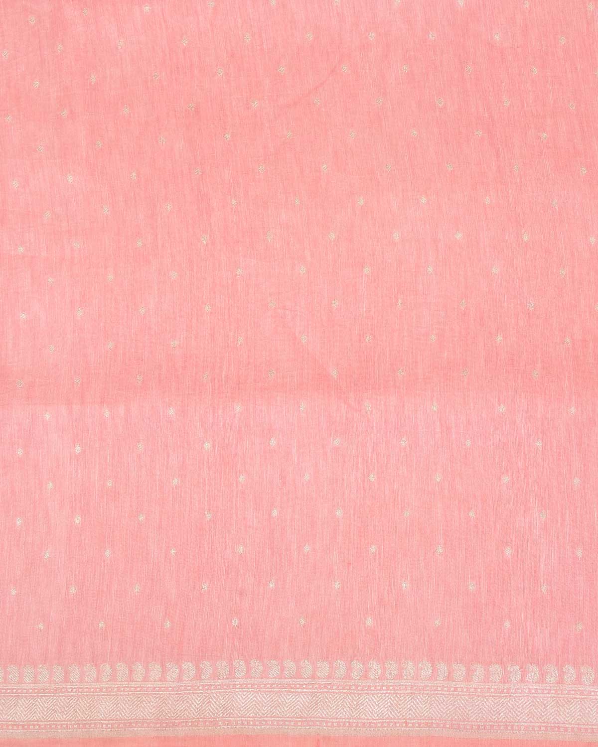 Pink Silver Zari Buti Brocade Woven Linen Silk Banarasi Saree-HolyWeaves