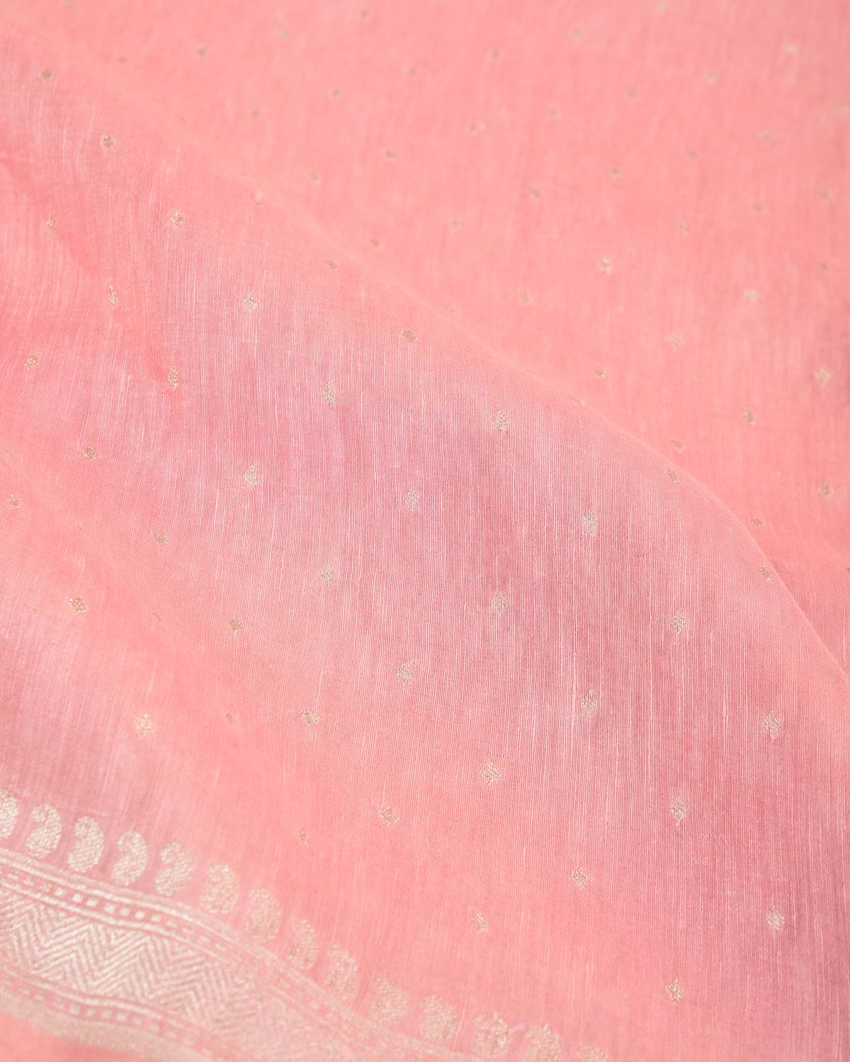 Pink Silver Zari Buti Brocade Woven Linen Silk Banarasi Saree-HolyWeaves