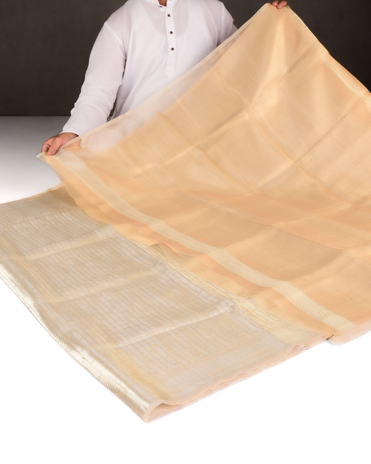Metallic Gold Silver Zari Stripes Brocade Woven Kora Tissue Banarasi Saree