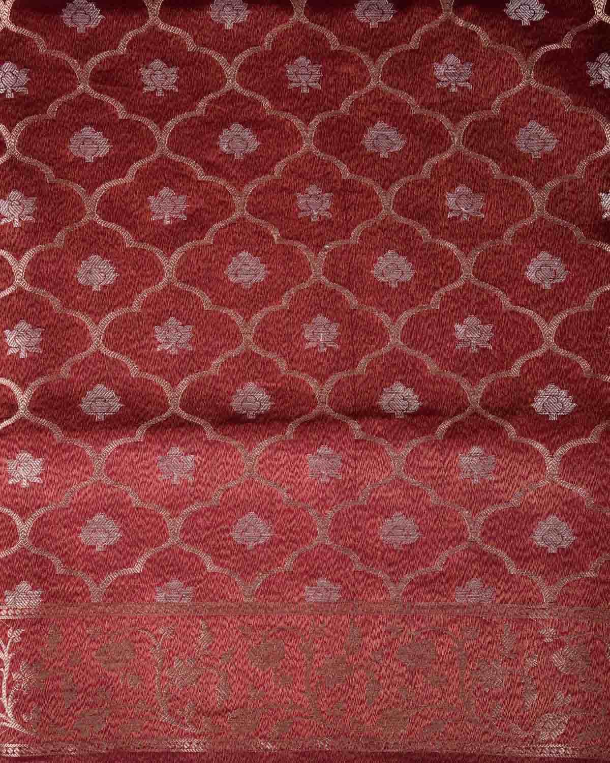 Mahogany Gold & Silver Zari Jangla Cutwork Brocade Woven Dupion Tissue Banarasi Saree