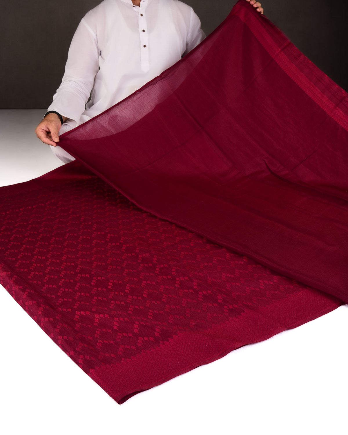Maroon Self Buti Cutwork Brocade Woven Art Cotton Silk Banarasi Saree-HolyWeaves