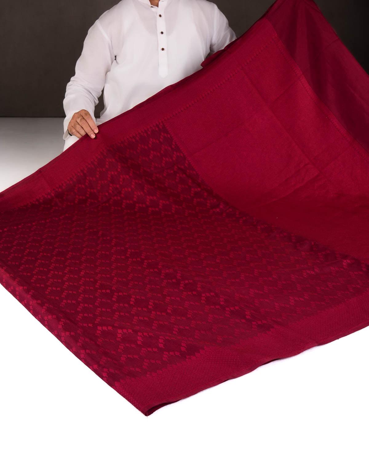 Maroon Self Buti Cutwork Brocade Woven Art Cotton Silk Banarasi Saree-HolyWeaves