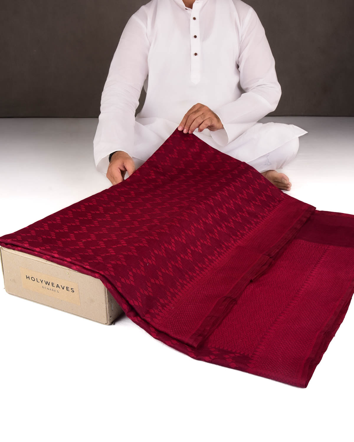 Maroon Self Buti Cutwork Brocade Woven Art Cotton Silk Banarasi Saree-HolyWeaves