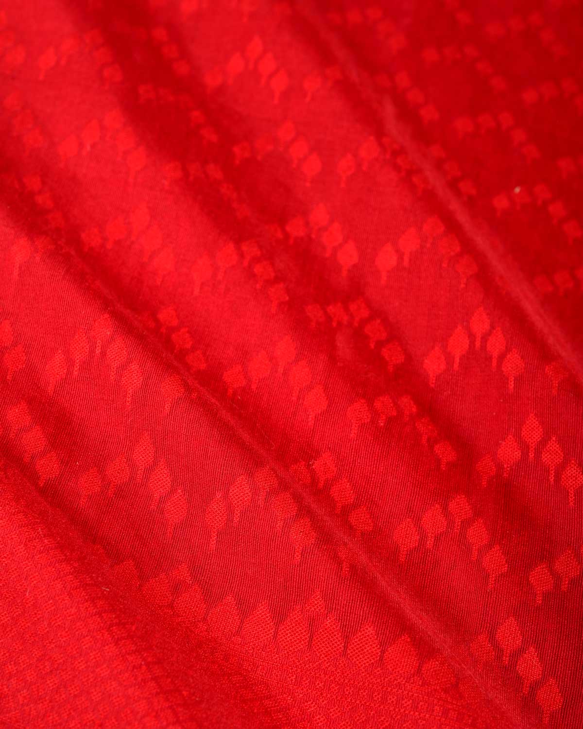 Red Self Buti Cutwork Brocade Woven Art Cotton Silk Banarasi Saree-HolyWeaves