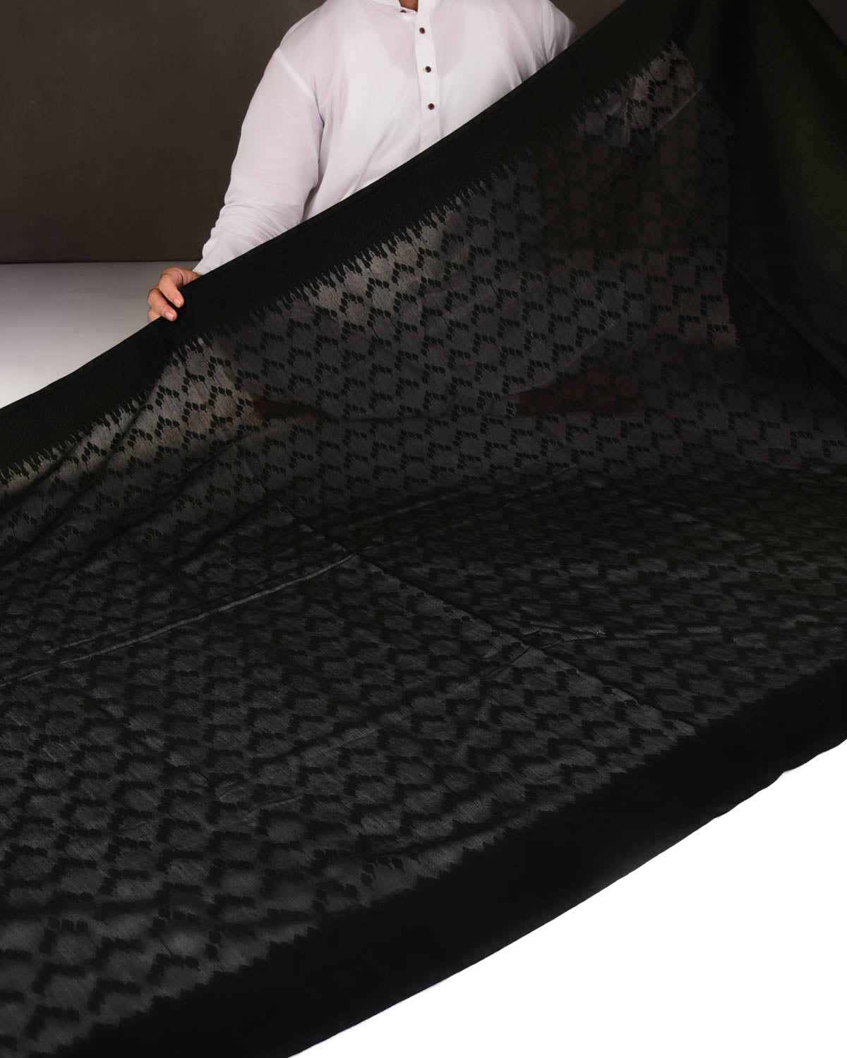 Black Self Buti Cutwork Brocade Woven Art Cotton Silk Banarasi Saree-HolyWeaves