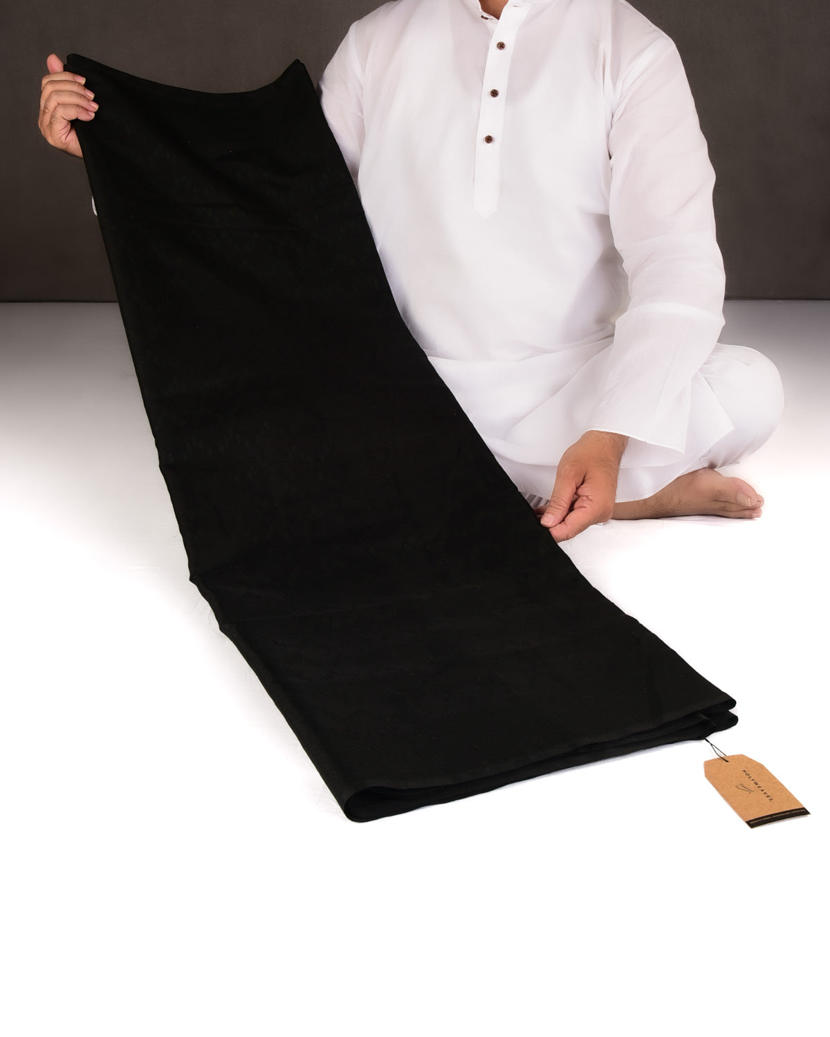 Black Self Buti Cutwork Brocade Woven Art Cotton Silk Banarasi Saree-HolyWeaves