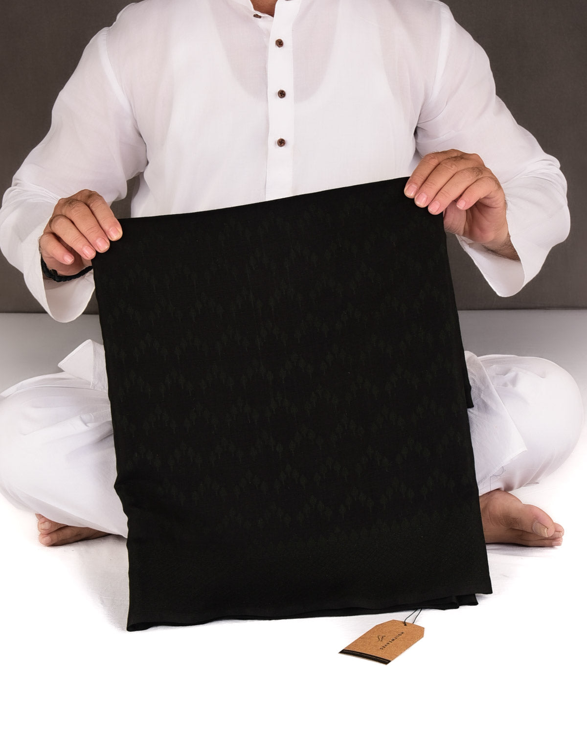 Black Self Buti Cutwork Brocade Woven Art Cotton Silk Banarasi Saree-HolyWeaves
