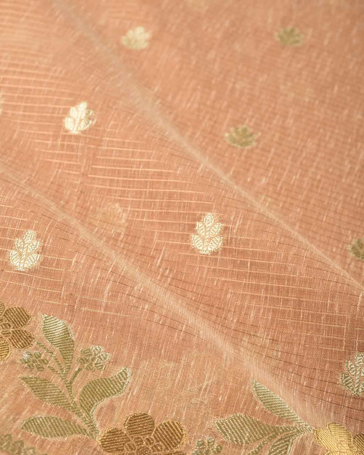 Beige Gold Stripe Silver Buti Cutwork Brocade Woven Art Cotton Silk Banarasi Saree-HolyWeaves