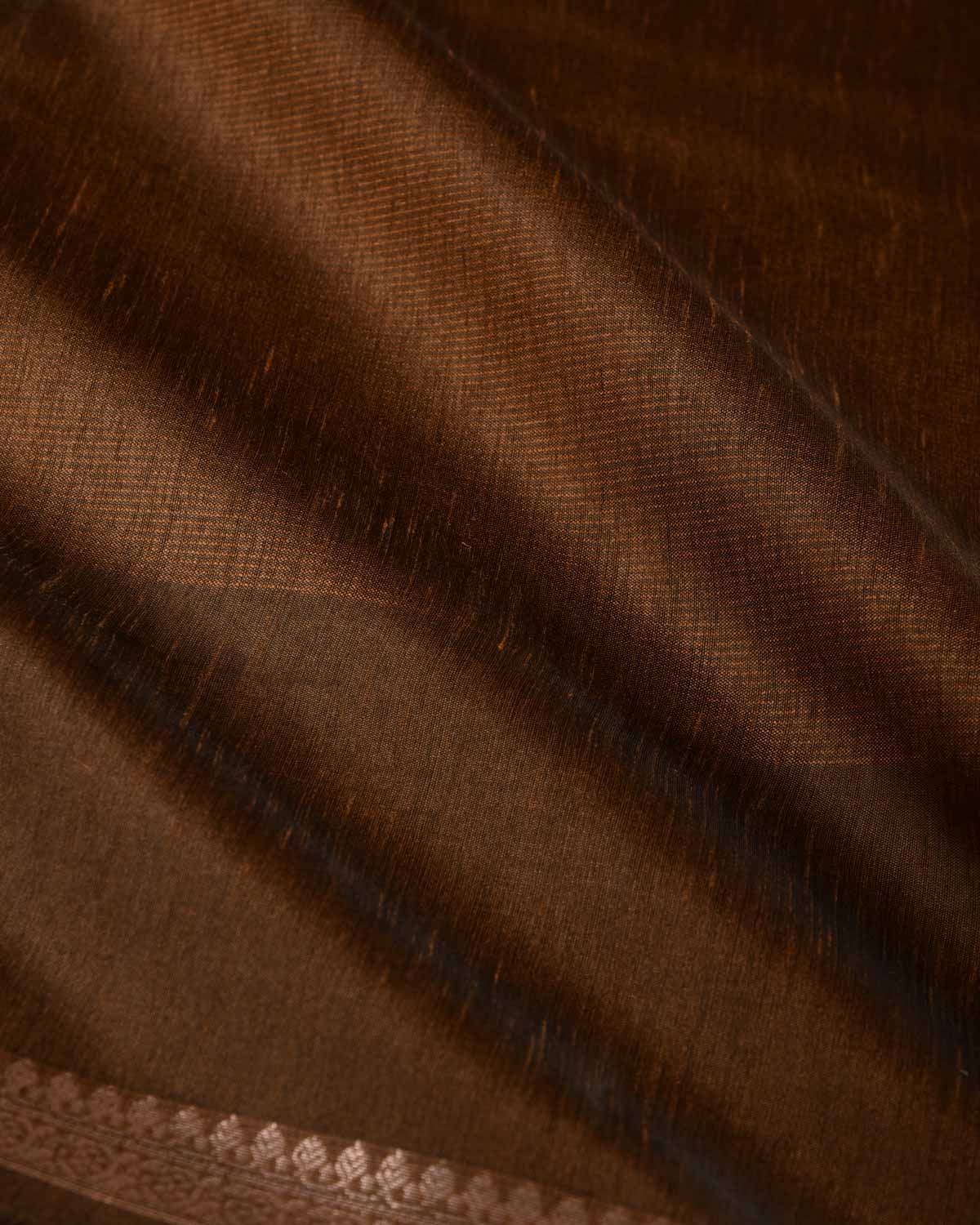 Textured Brown Gold Zari Border Pallu Cutwork Brocade Woven Poly Dupion Banarasi Saree