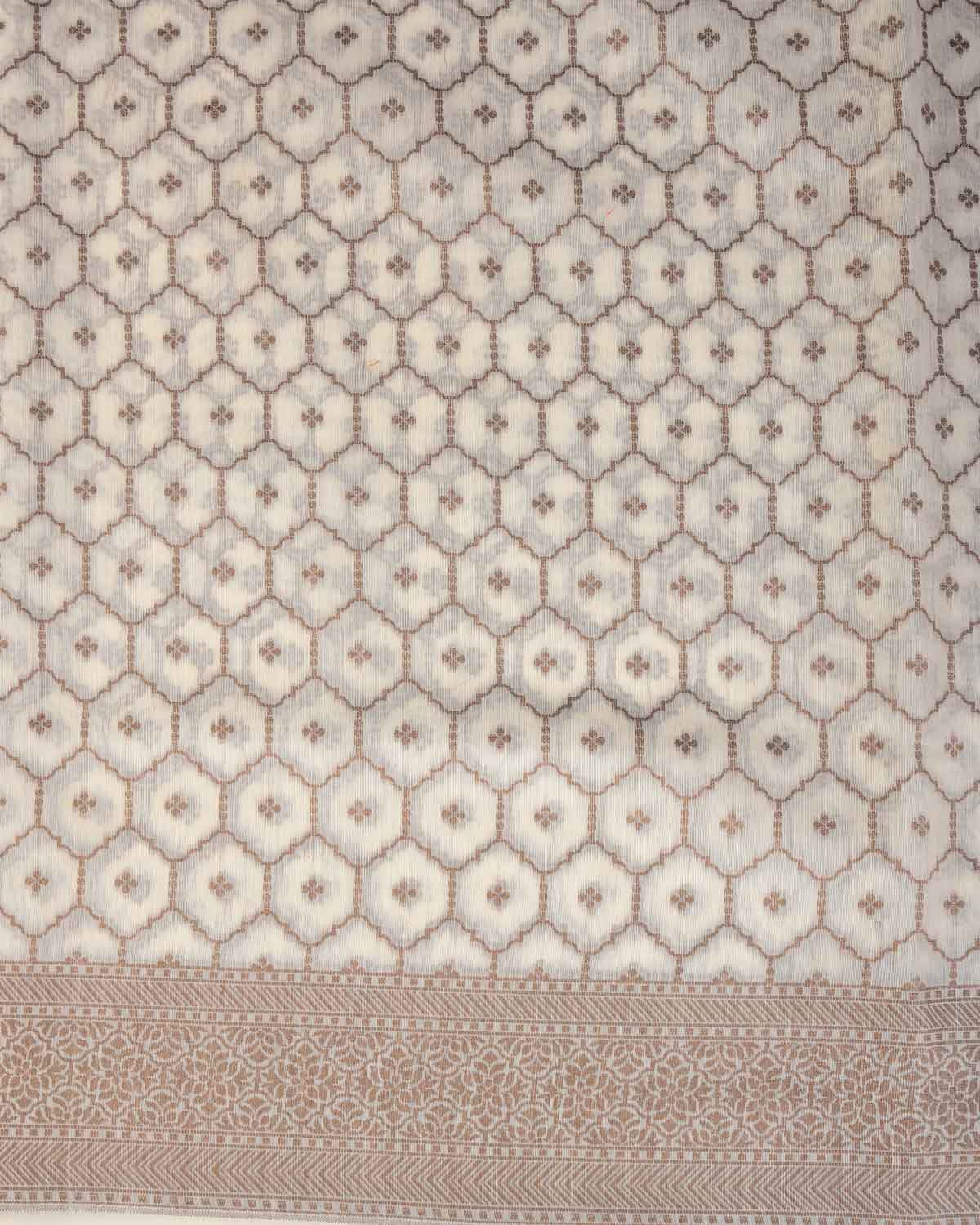Beige Cream Resham Jangla Cutwork Brocade Woven Art Cotton Silk Banarasi Saree