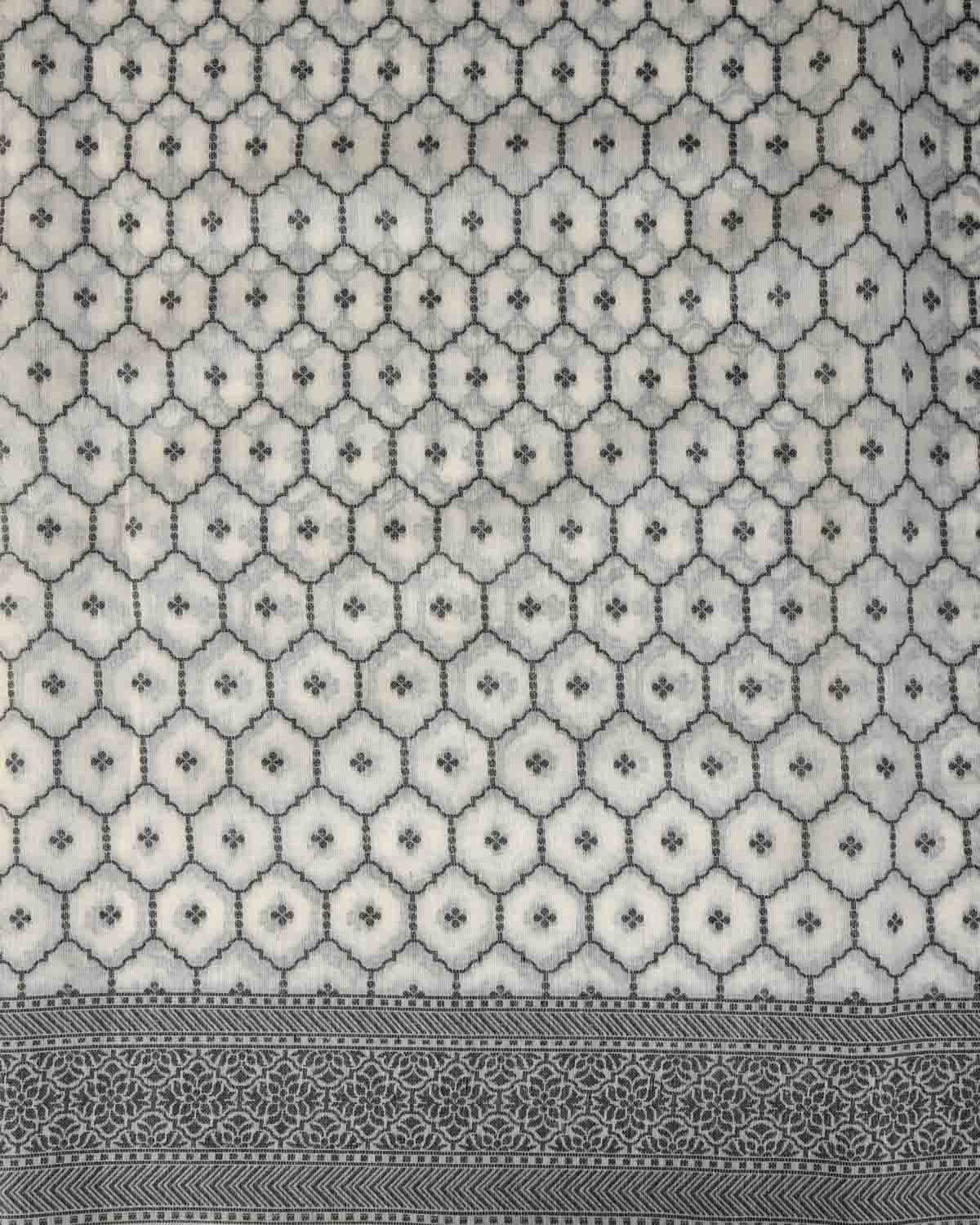 Black & White Resham Jangla Cutwork Brocade Woven Art Cotton Silk Banarasi Saree
