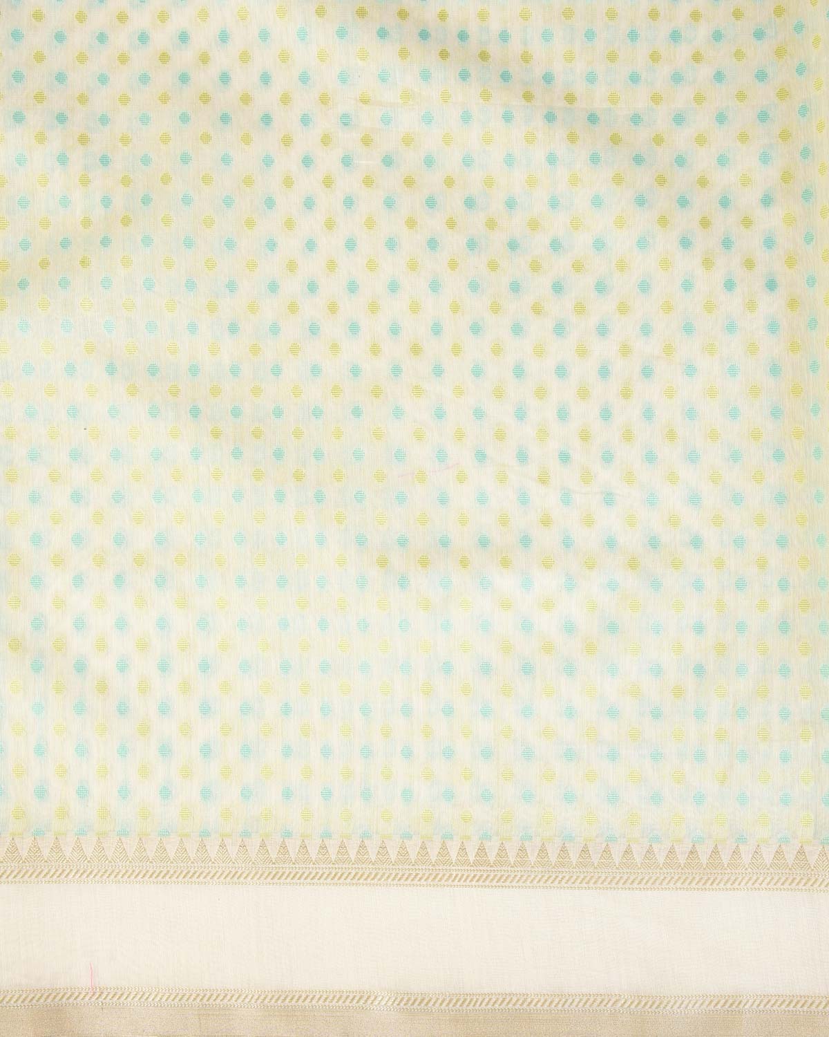 Blue-Green on Cream Mini Polka Dots Cutwork Brocade Woven Art Cotton Silk Banarasi Saree