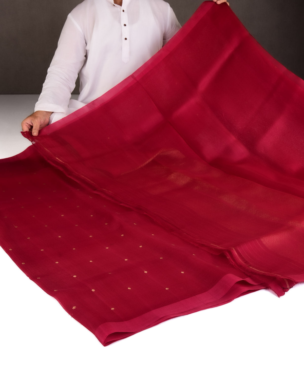 Maroon Gold Zari Buti Kadhuan Brocade Handwoven Kora Silk Banarasi Saree