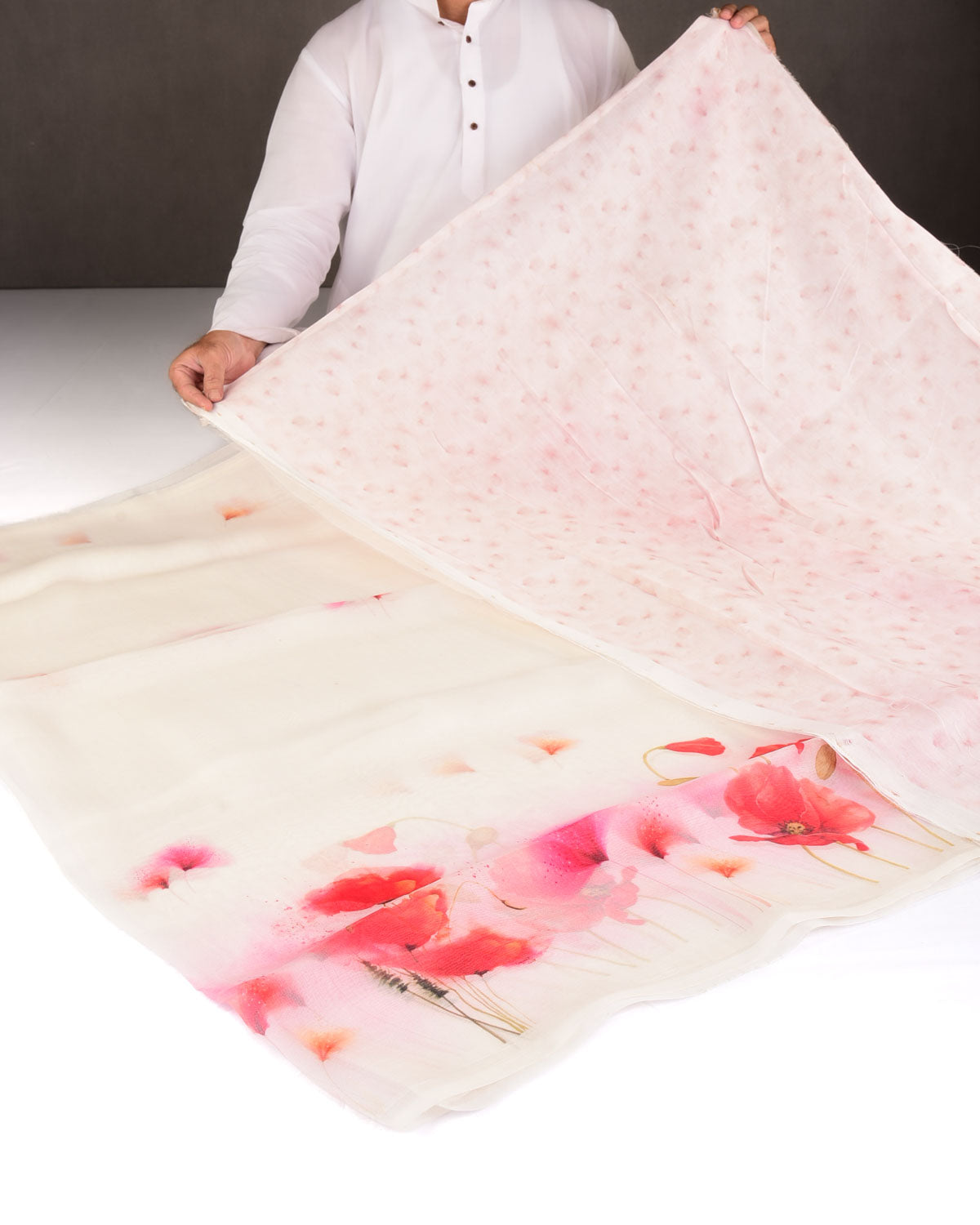 White Gulmohar Printed Kora Silk Saree