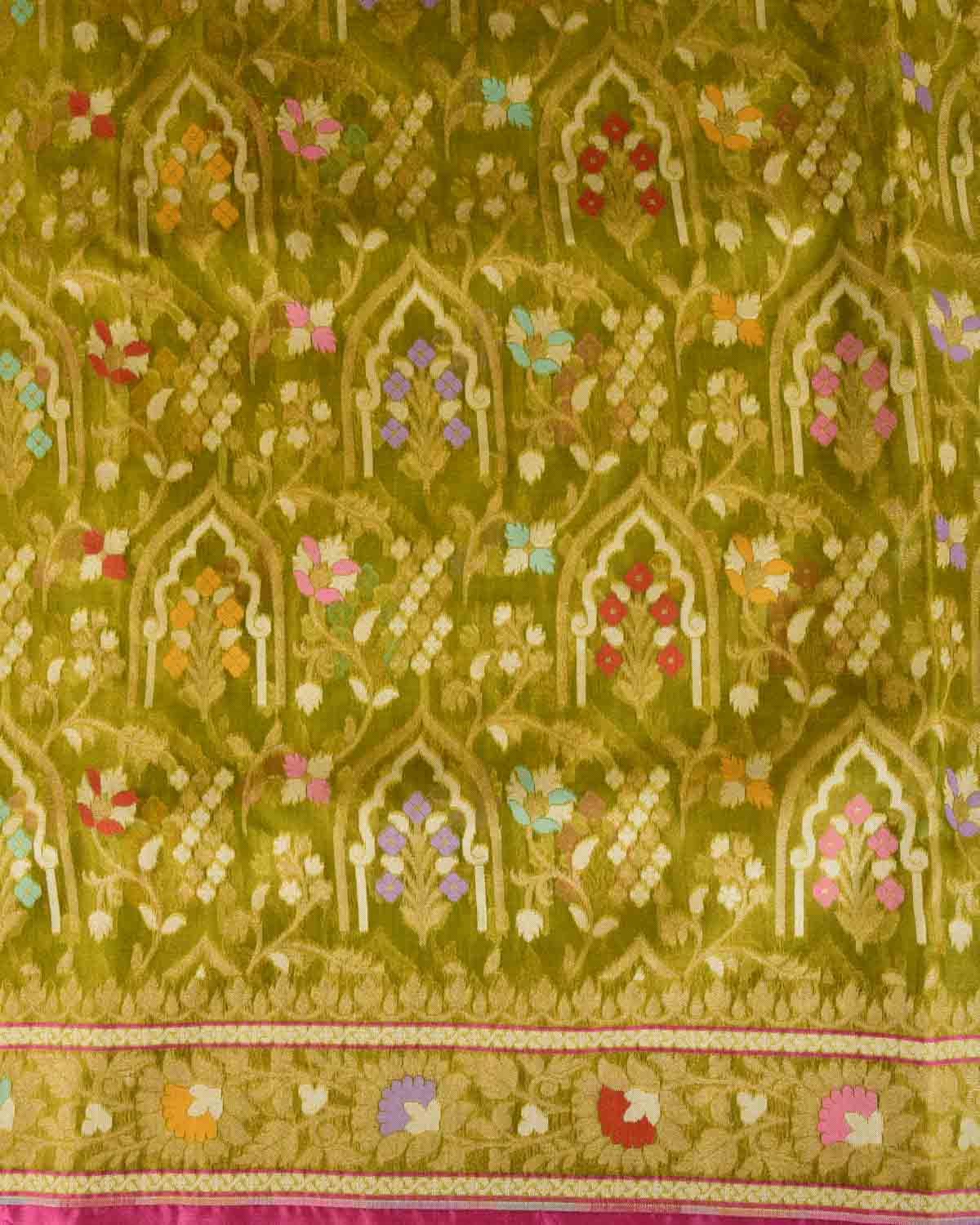Green Cutwork Brocade Handwoven Kora Silk Banarasi Saree