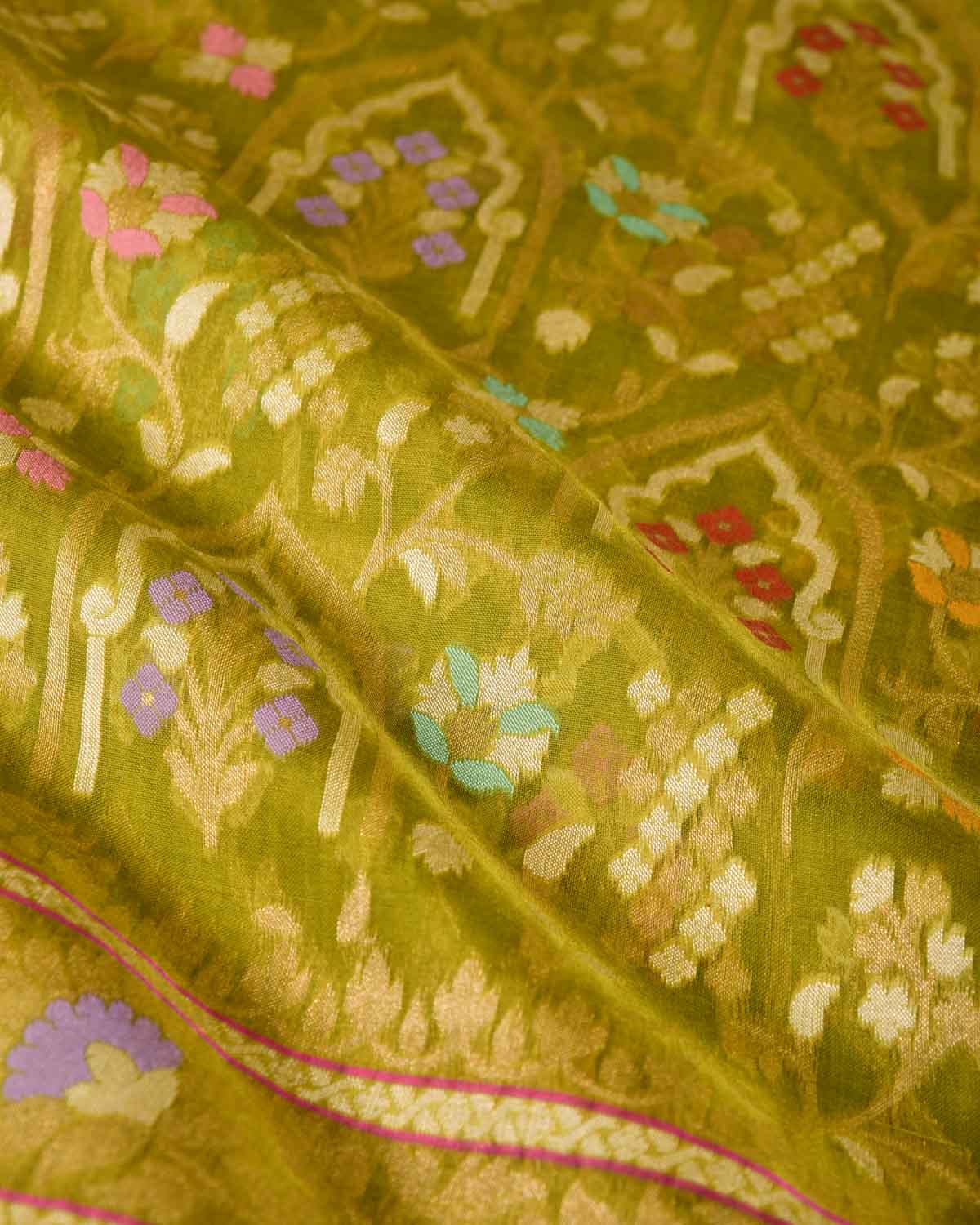 Green Cutwork Brocade Handwoven Kora Silk Banarasi Saree