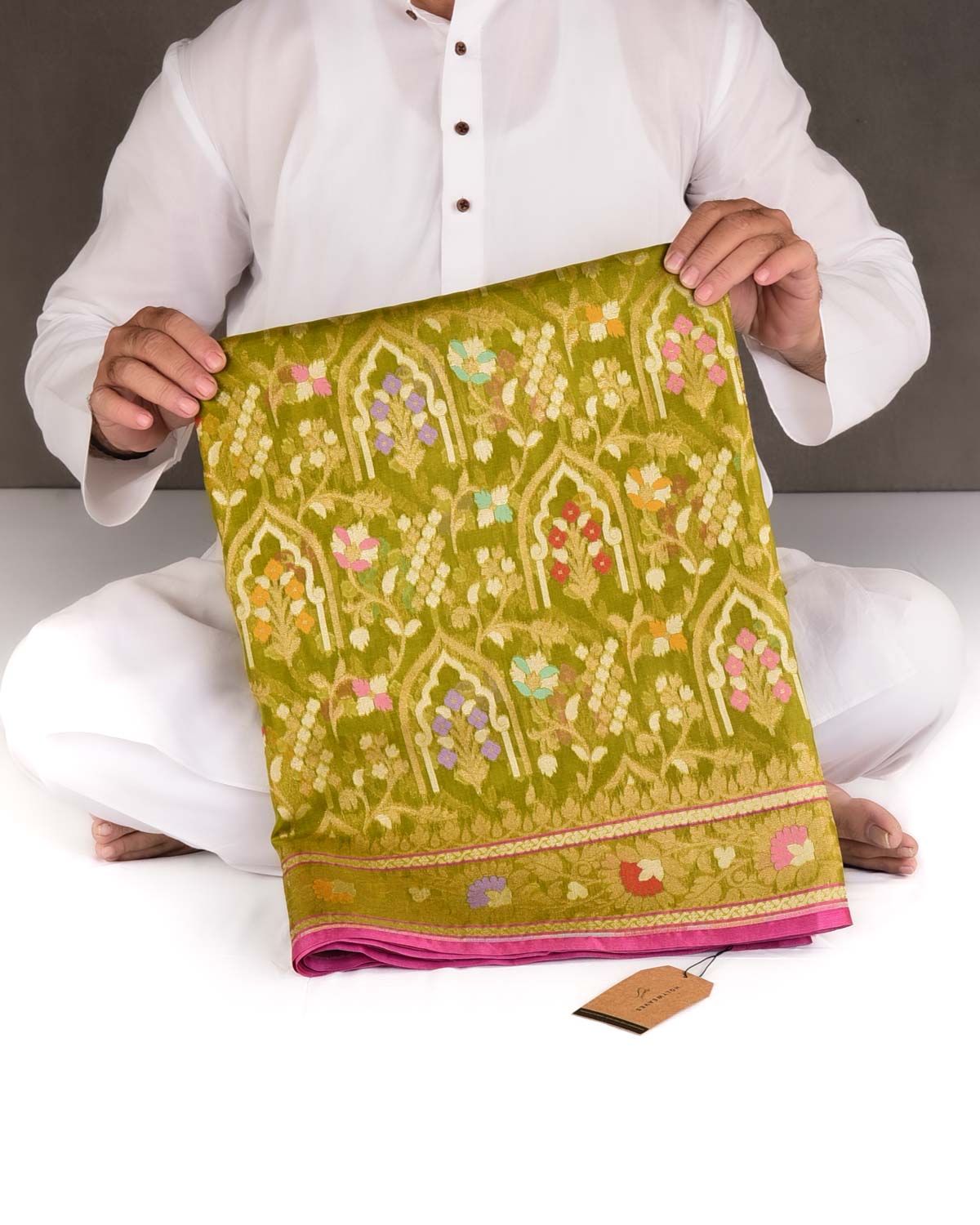 Green Cutwork Brocade Handwoven Kora Silk Banarasi Saree