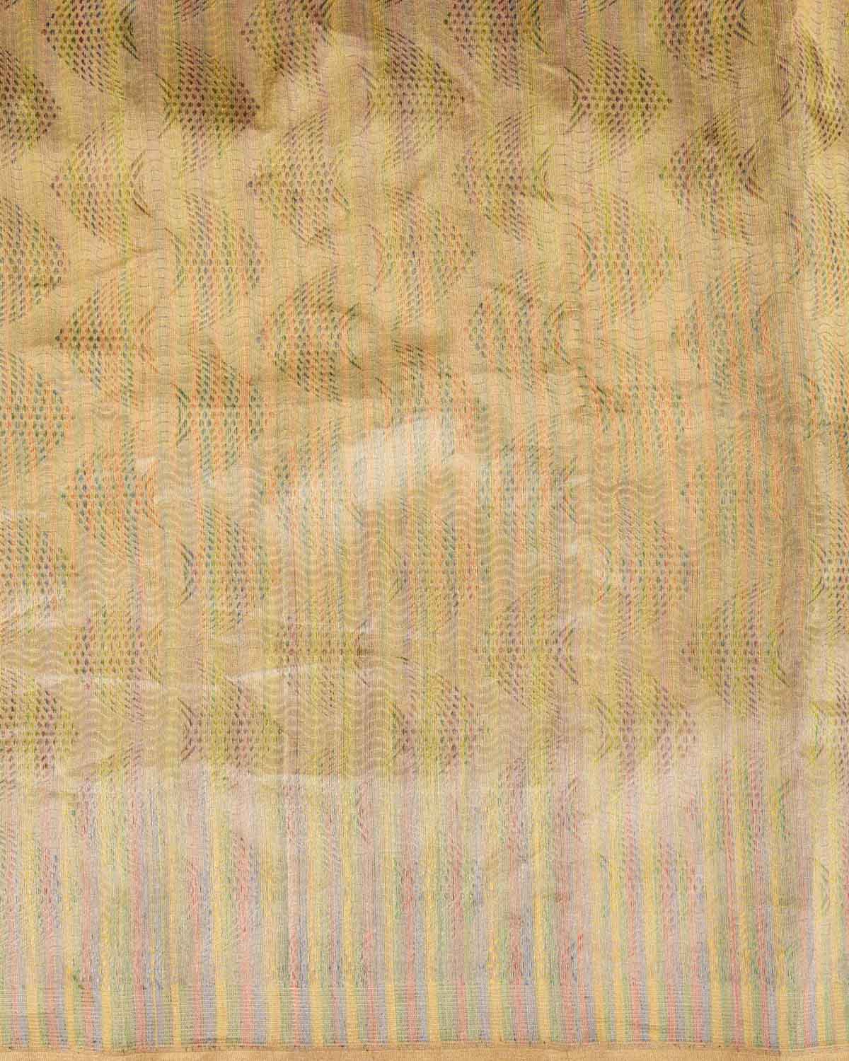 Metallic Gold Oceanic Pisces Brocade Handwoven Kora Tissue Banarasi Saree-HolyWeaves