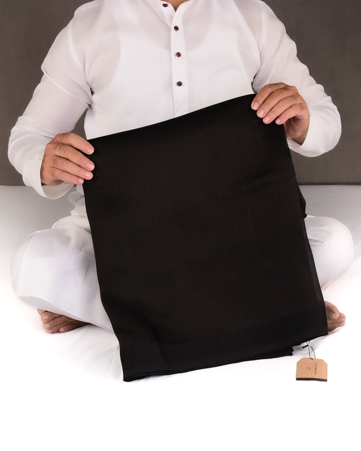 Black Chakri Tanchoi Woven Kora Silk Banarasi Saree-HolyWeaves