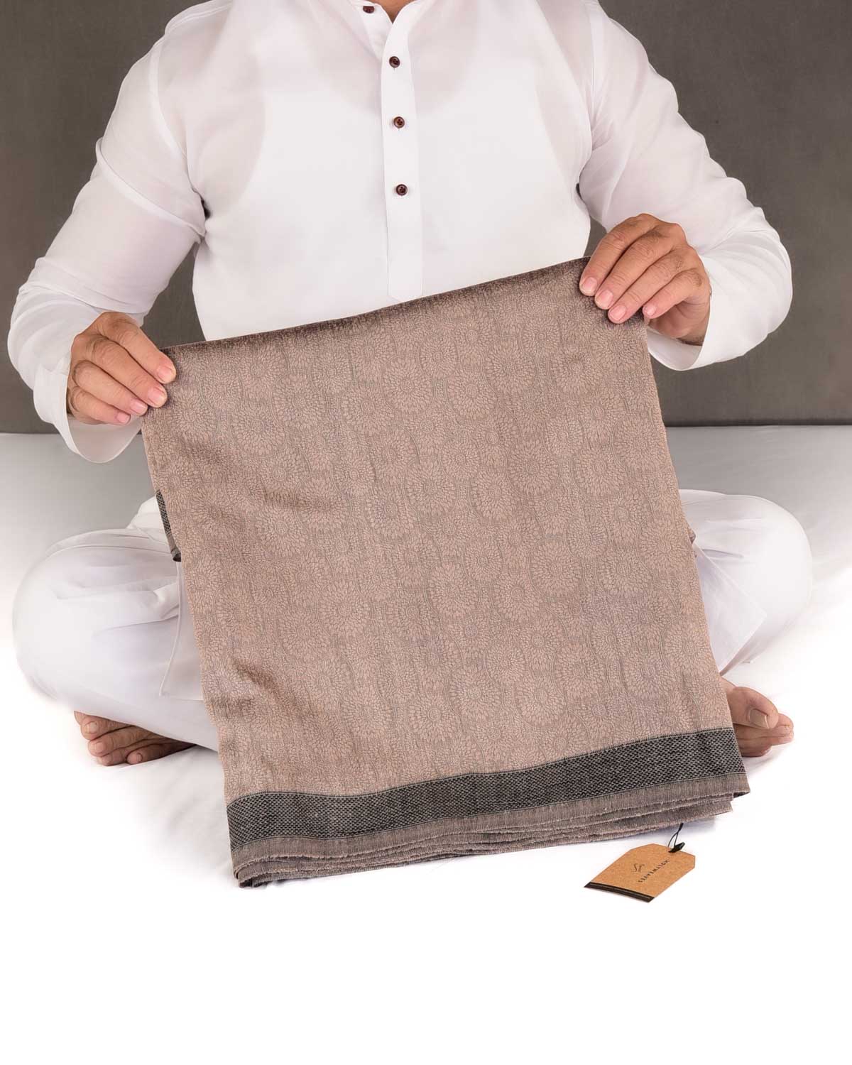 Rosy Brown Chakri Tanchoi Woven Muga Silk Banarasi Saree-HolyWeaves