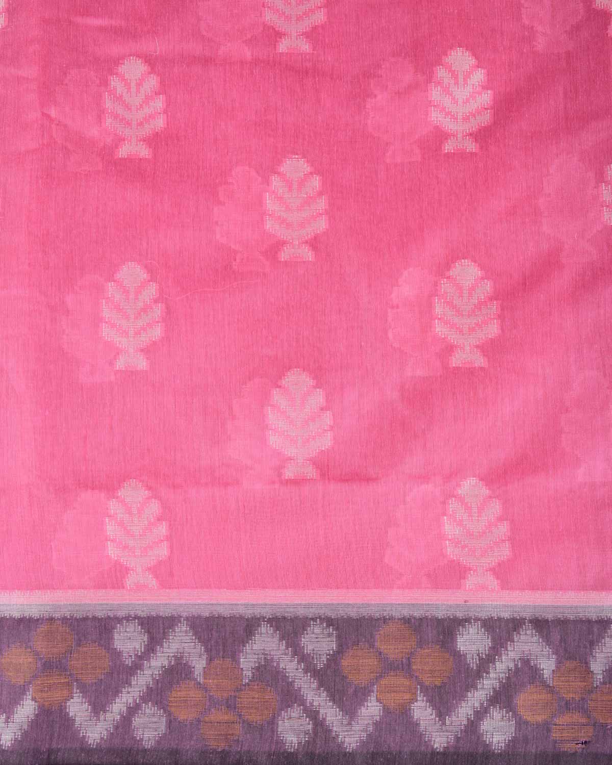 Pink Ikat Style Resham Brocade Woven Art Cotton Silk Banarasi Saree