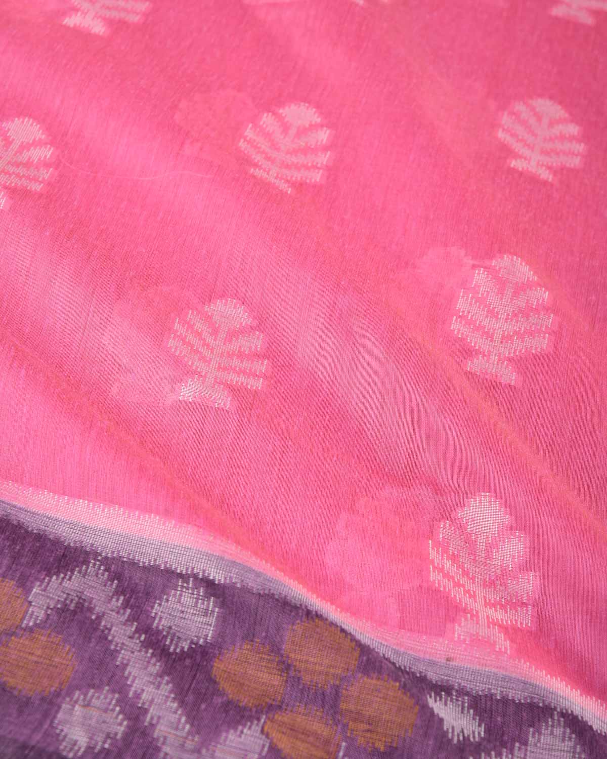 Pink Ikat Style Resham Brocade Woven Art Cotton Silk Banarasi Saree