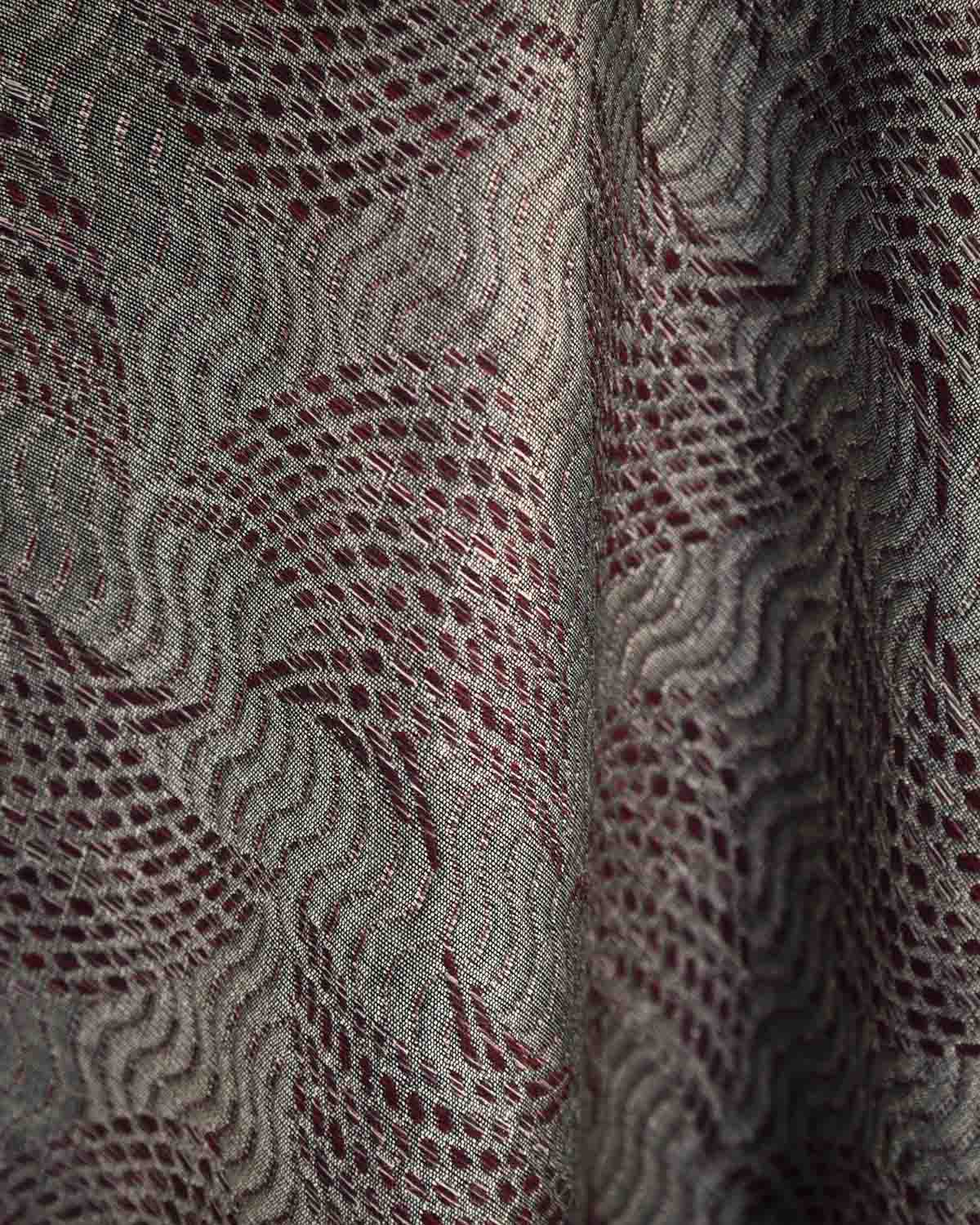 Metallic Gray Oceanic Pisces Silver Zari Brocade Handwoven Silk Wool Unisex Dress Shawl-HolyWeaves