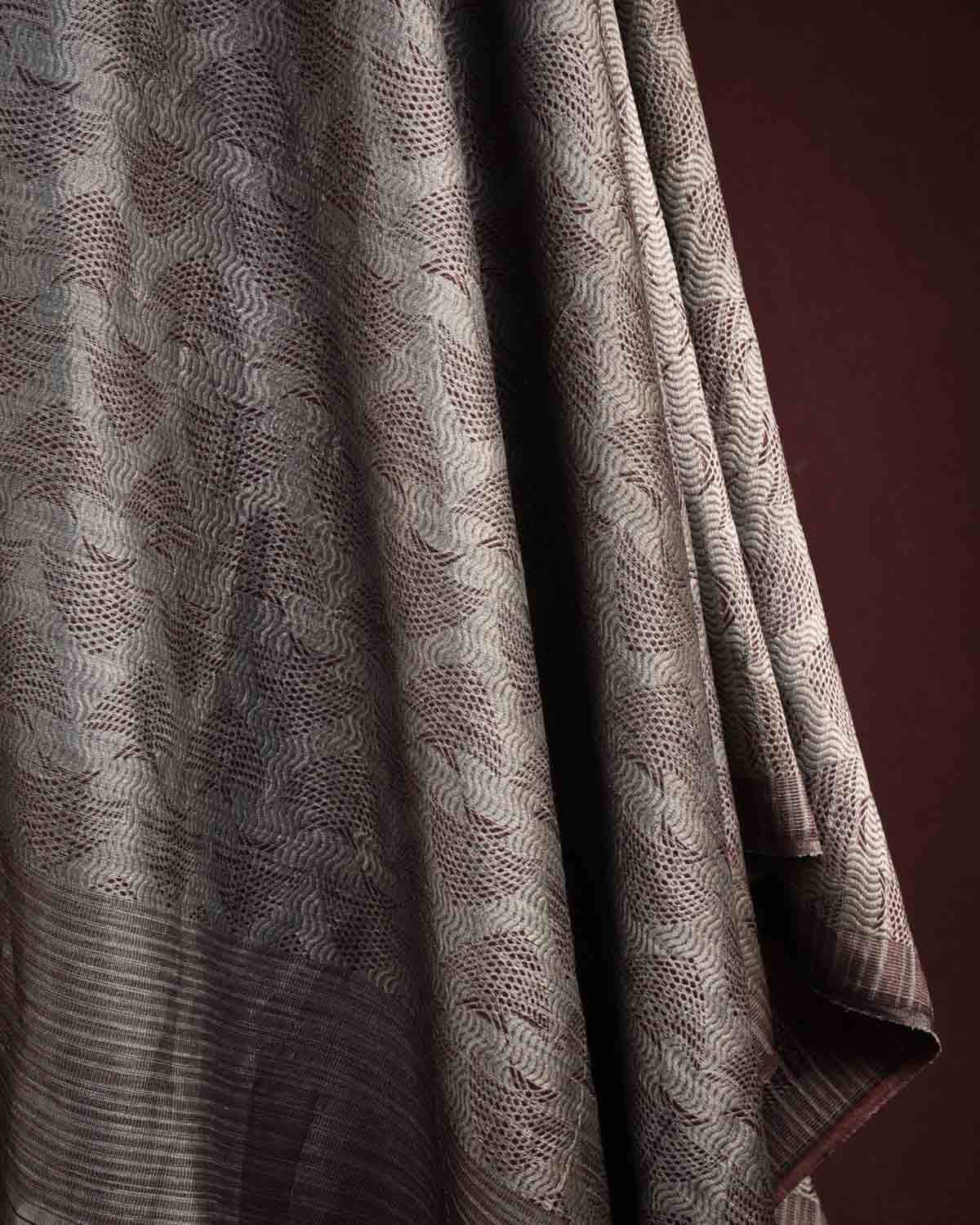 Metallic Gray Oceanic Pisces Silver Zari Brocade Handwoven Silk Wool Unisex Dress Shawl-HolyWeaves