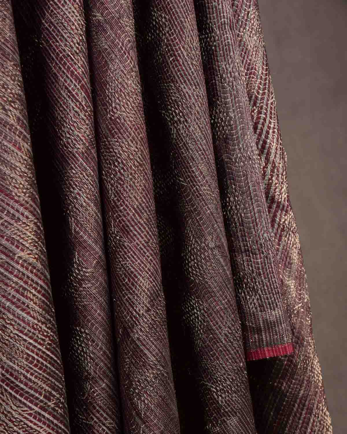 Variegated Maroon Oceanic Pisces Gold Zari Brocade Handwoven Silk Wool Unisex Dress Shawl-HolyWeaves