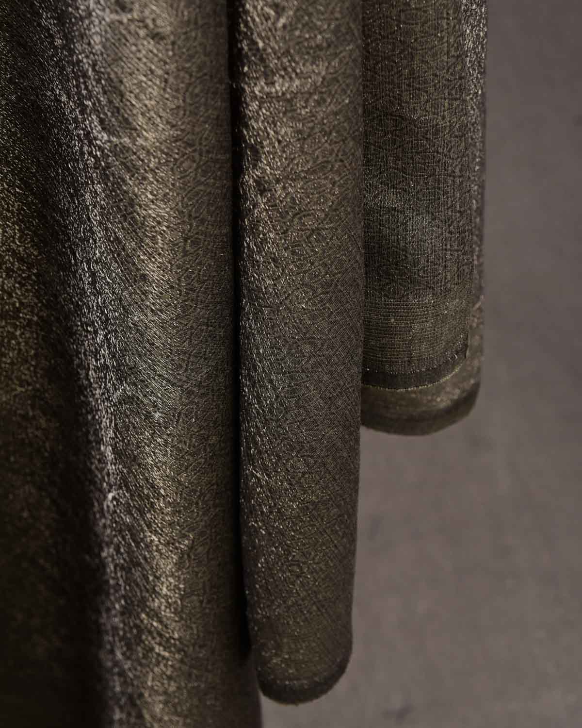 Forest Gray Silver Zari Moroccon Mosaic Tanchoi Handwoven Silk Wool Unisex Dress Shawl-HolyWeaves