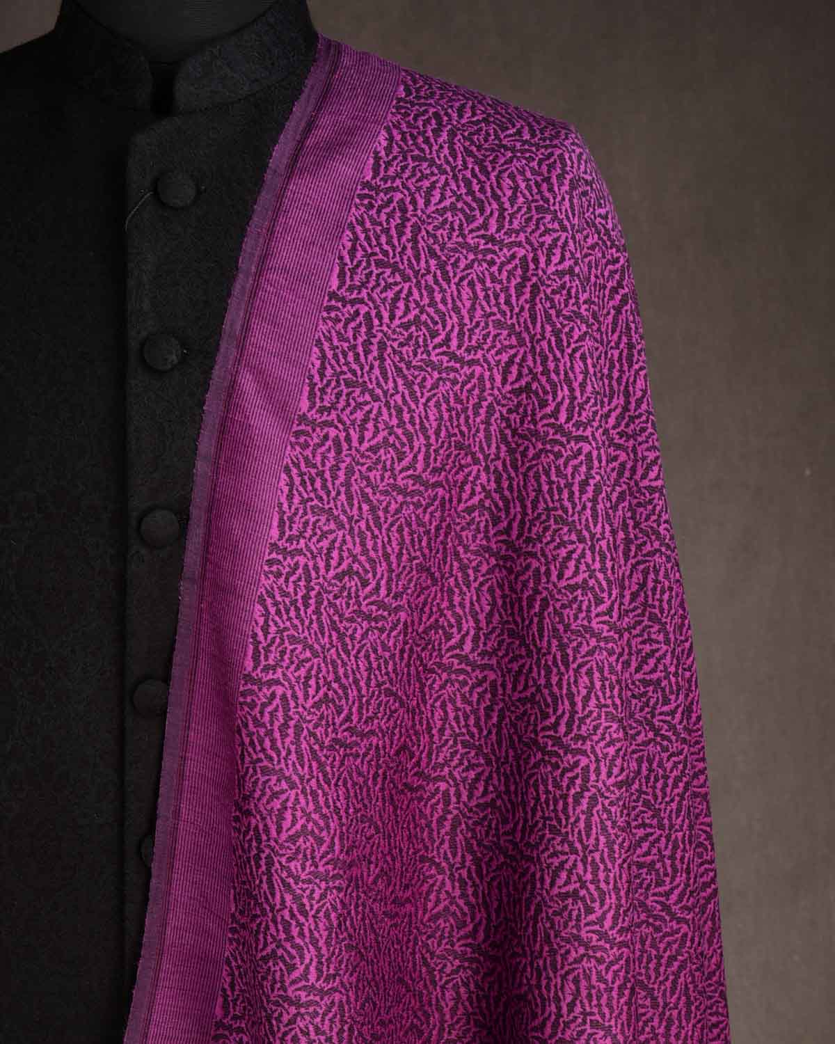 Purple Norturnal Bats Brocade Handwoven Silk Wool Banarasi Shawl-HolyWeaves