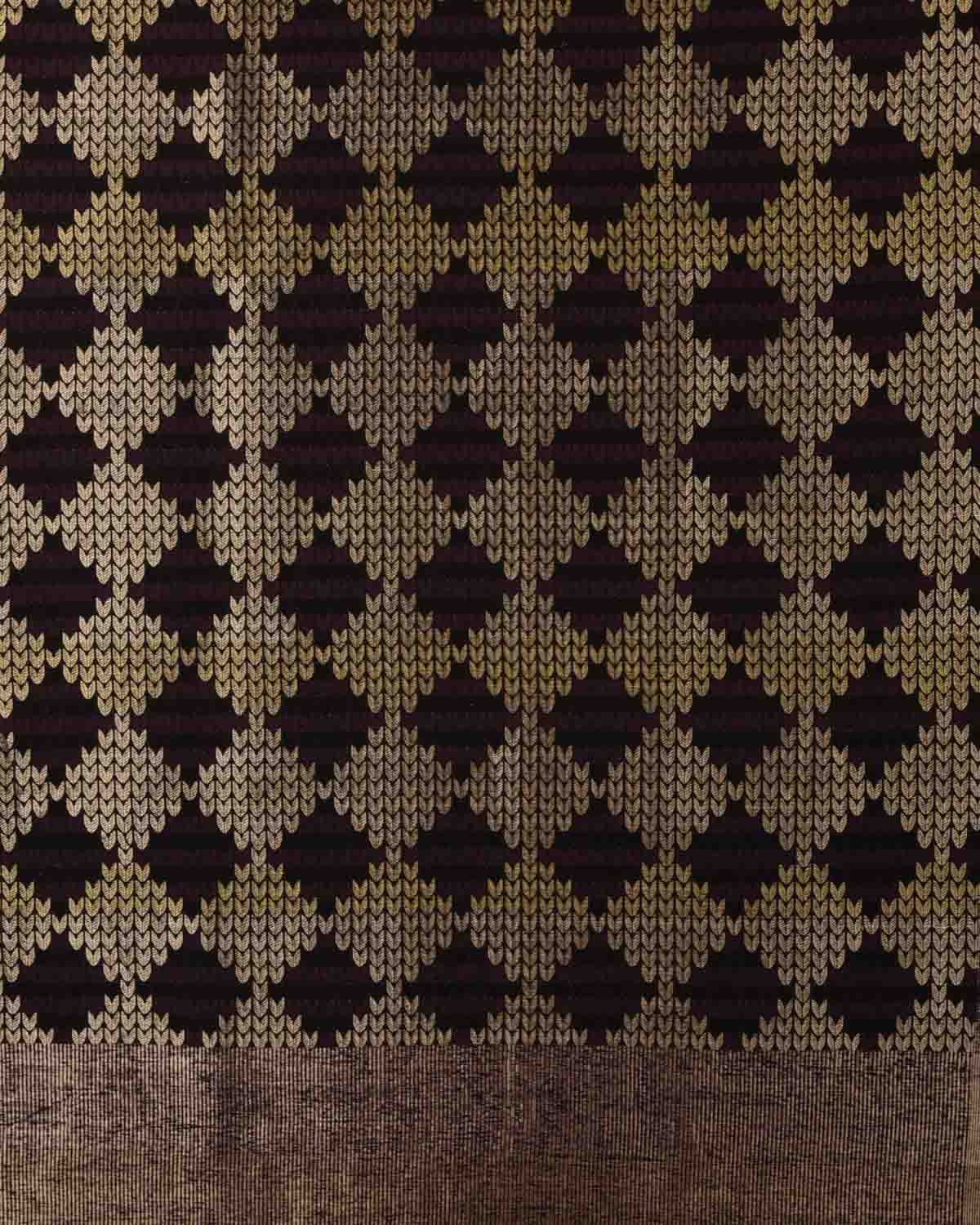 Black Banarasi Tehra Herringbone Brocade Handwoven Silk Wool Dress Shawl-HolyWeaves