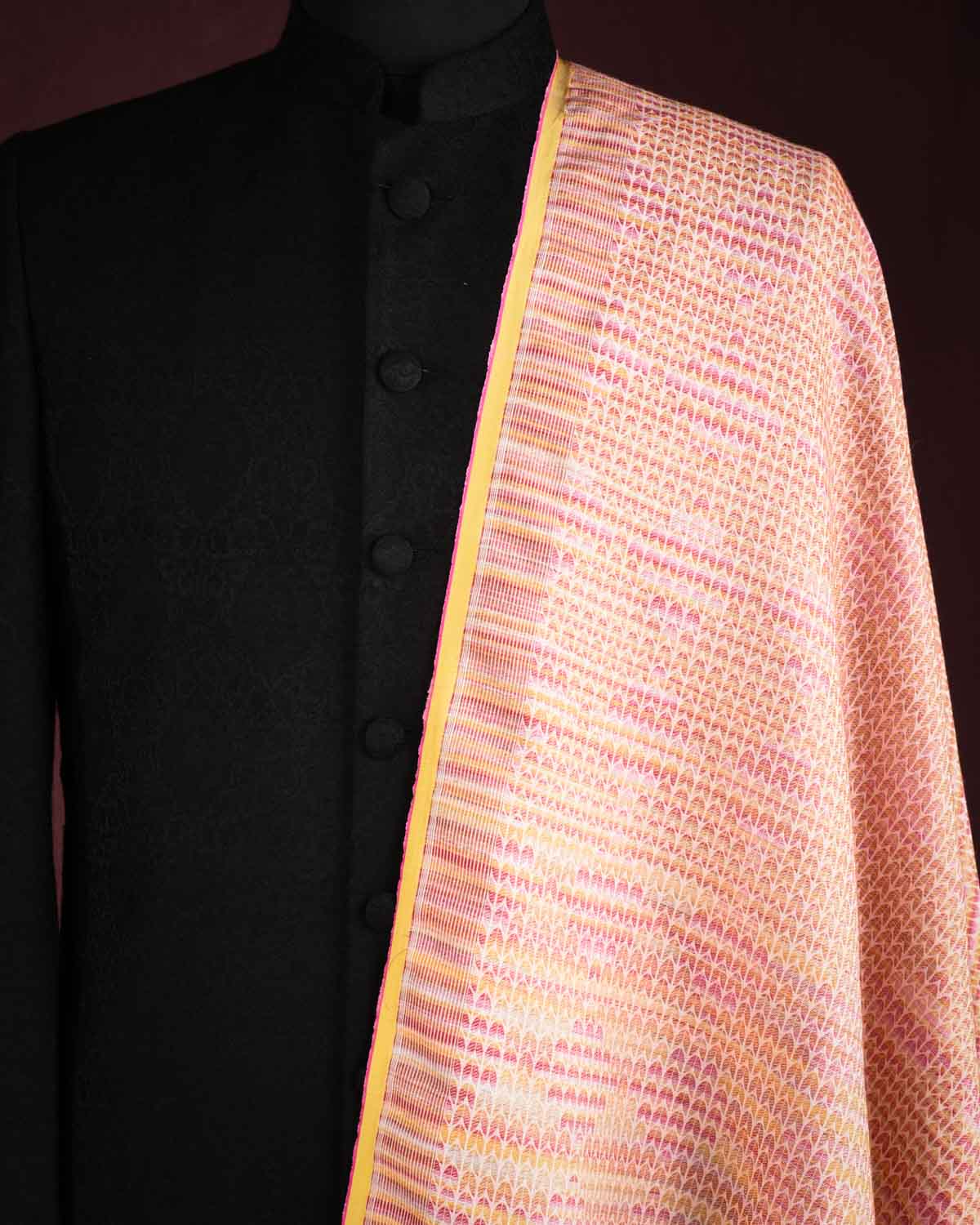 Variegated Multi-color Herringbone Brocade Handwoven Silk Wool Unisex Dress Shawl-HolyWeaves