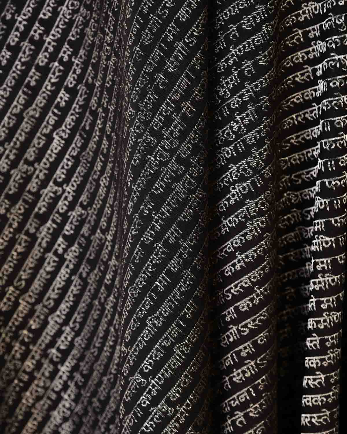 Black Silver Zari Geeta Shlok 2.47 Brocade Handwoven Silk Wool Unisex Dress Shawl-HolyWeaves