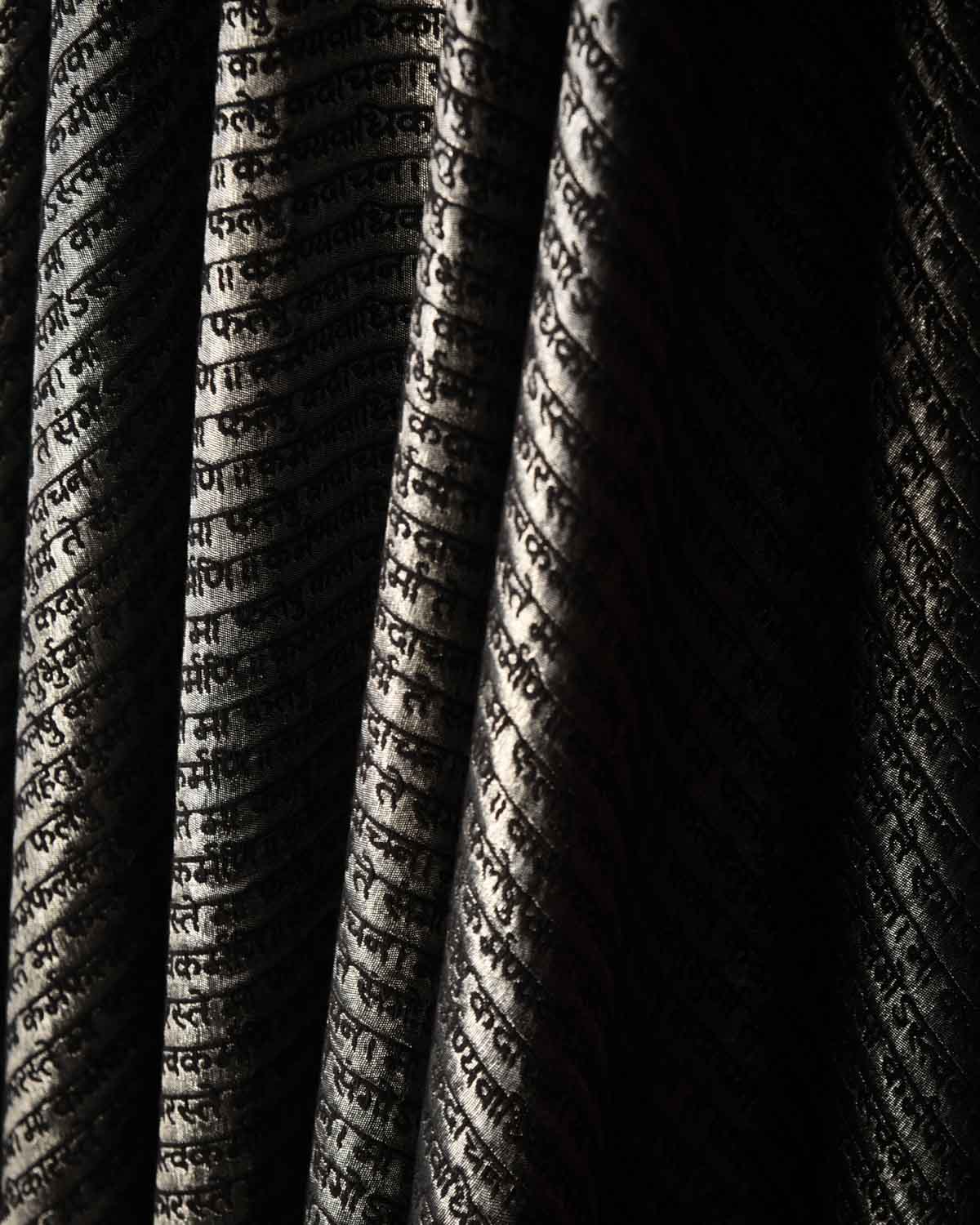 Metallic Black Silver Zari Geeta Shlok 2.47 Brocade Handwoven Silk Wool Unisex Dress Shawl-HolyWeaves