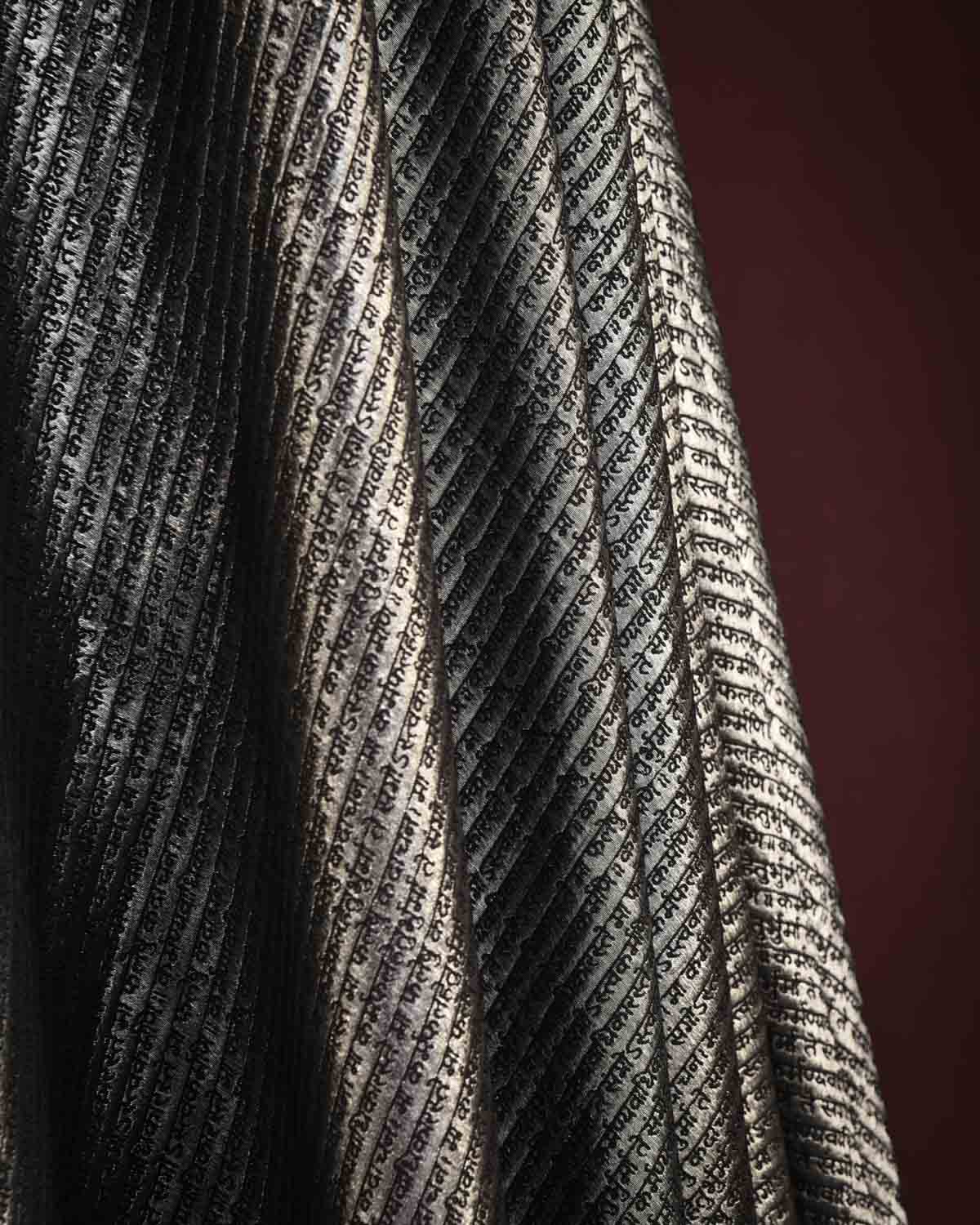 Metallic Black Silver Zari Geeta Shlok 2.47 Brocade Handwoven Silk Wool Unisex Dress Shawl-HolyWeaves
