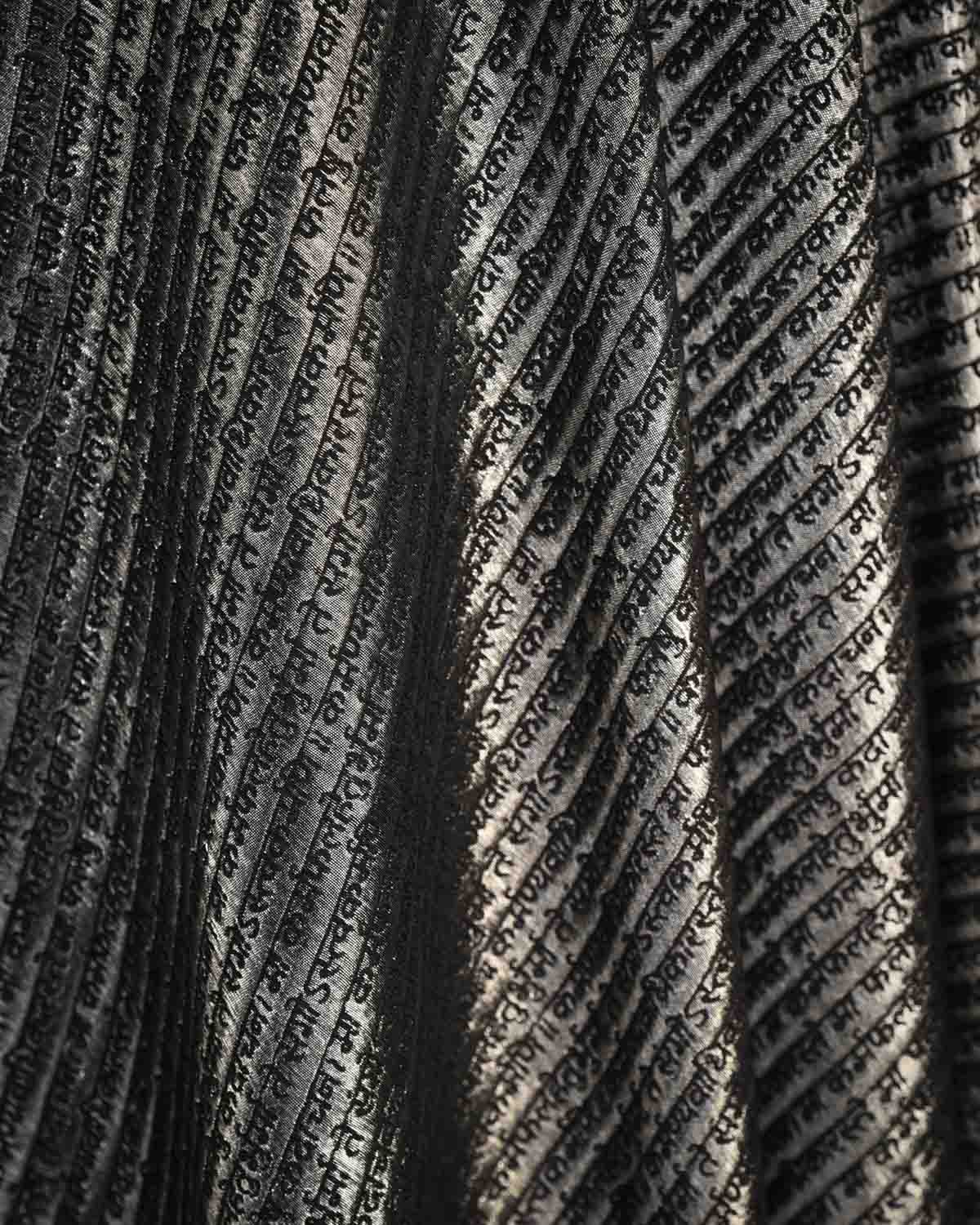 Metallic Black Silver Zari Geeta Shlok 2.47 Brocade Handwoven Silk Wool Unisex Dress Shawl-HolyWeaves