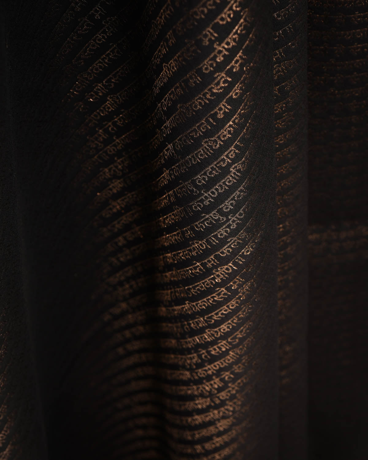 Black Antique Zari Geeta Shlok 2.47 Brocade Handwoven Silk Wool Unisex Dress Shawl-HolyWeaves