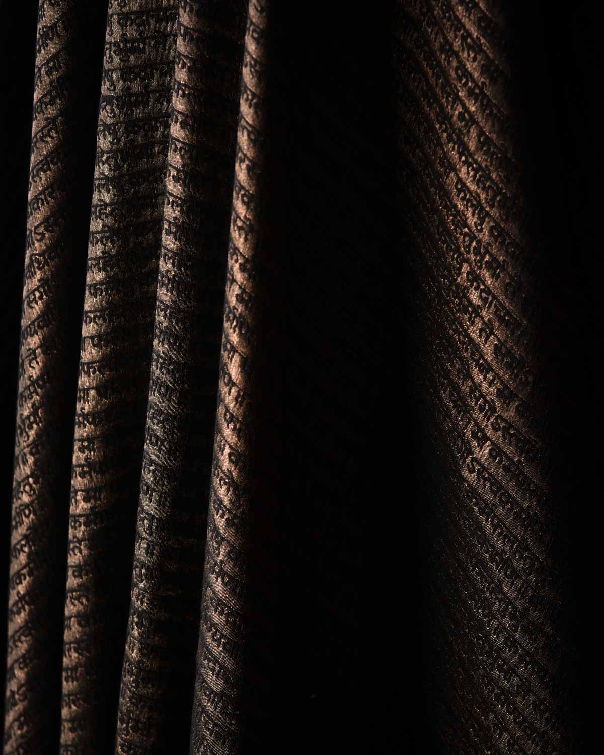 Metallic Black Antique Zari Geeta Shlok 2.47 Brocade Handwoven Silk Wool Unisex Dress Shawl-HolyWeaves