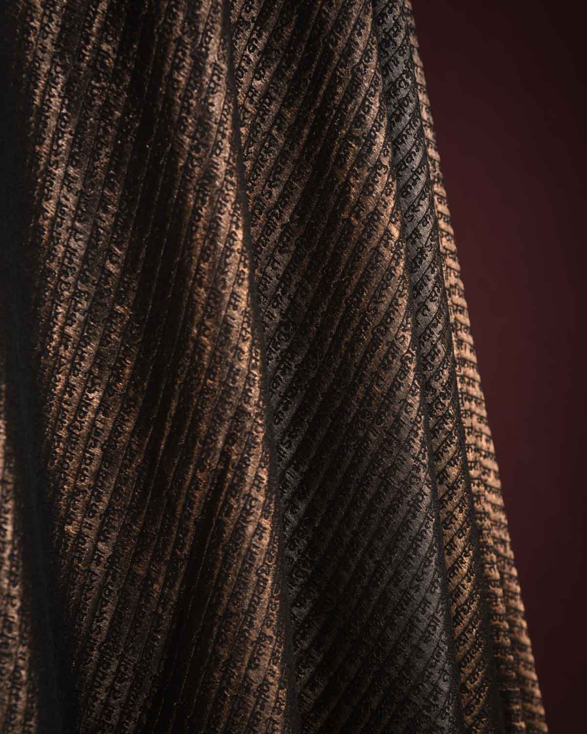 Metallic Black Antique Zari Geeta Shlok 2.47 Brocade Handwoven Silk Wool Unisex Dress Shawl-HolyWeaves