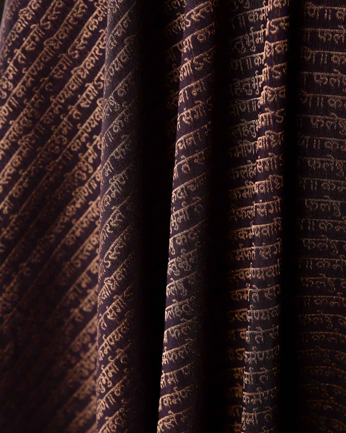 Black Coffee Brown Antique Zari Geeta Shlok 2.47 Brocade Handwoven Silk Wool Unisex Dress Shawl-HolyWeaves