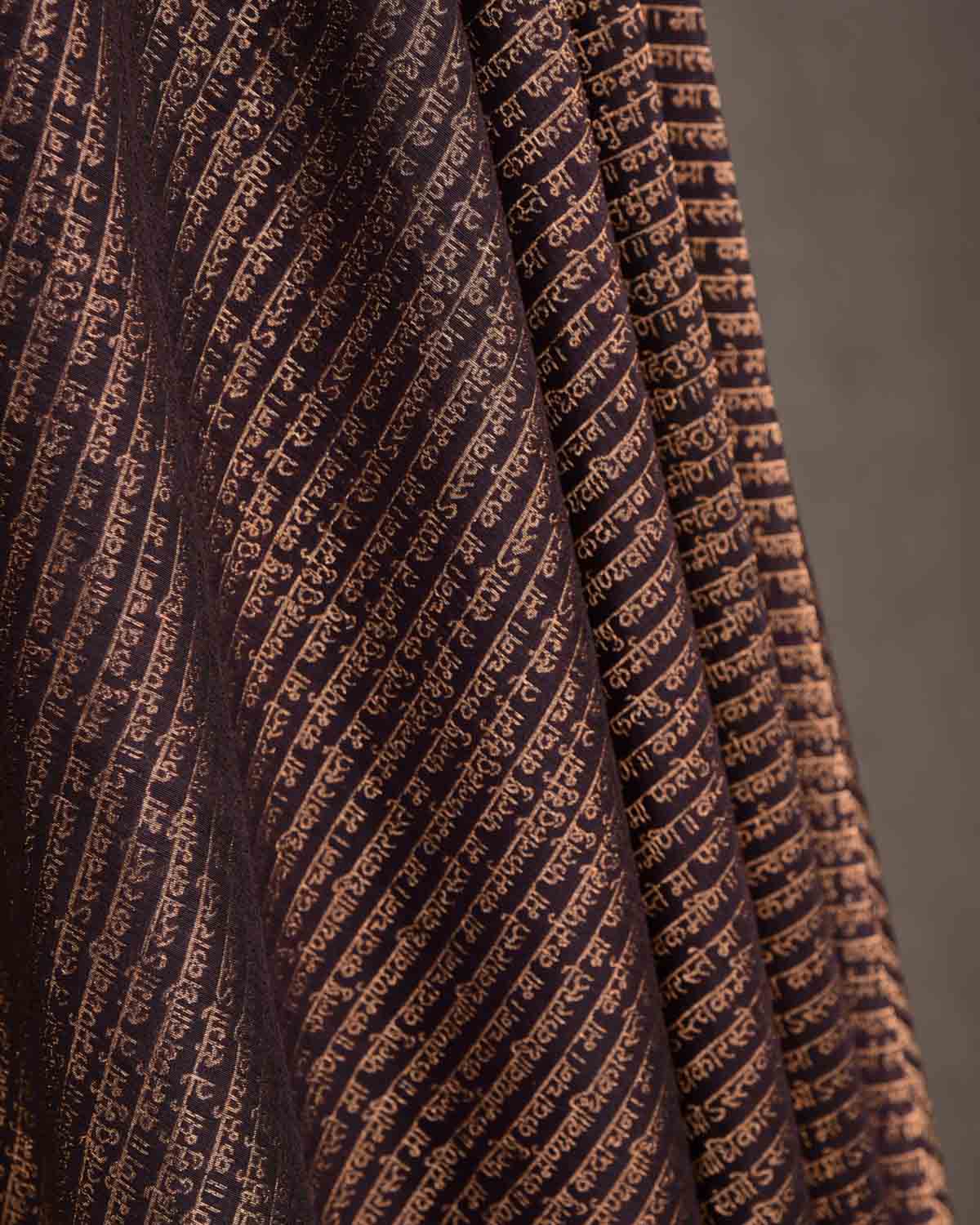 Black Coffee Brown Antique Zari Geeta Shlok 2.47 Brocade Handwoven Silk Wool Unisex Dress Shawl-HolyWeaves