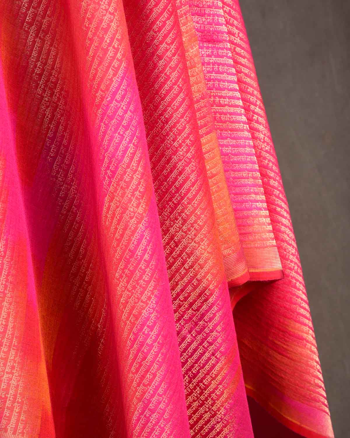 Ombre Multi-color Antique Zari Geeta Shlok 2.47 Brocade Handwoven Silk Wool Unisex Dress Shawl-HolyWeaves