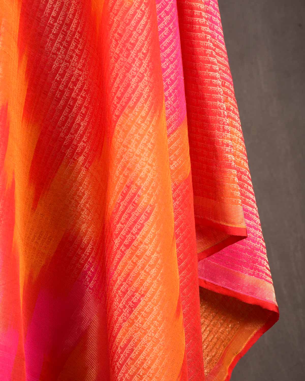 Ombre Multi-color Antique Zari Geeta Shlok 2.47 Brocade Handwoven Silk Wool Unisex Dress Shawl-HolyWeaves