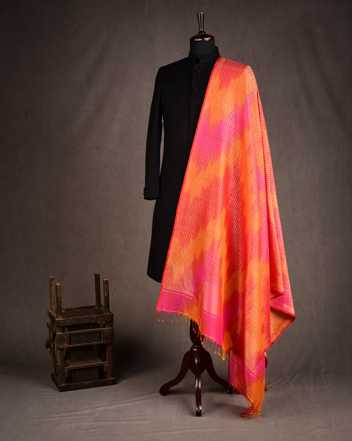 Ombre Multi-color Antique Zari Geeta Shlok 2.47 Brocade Handwoven Silk Wool Unisex Dress Shawl-HolyWeaves