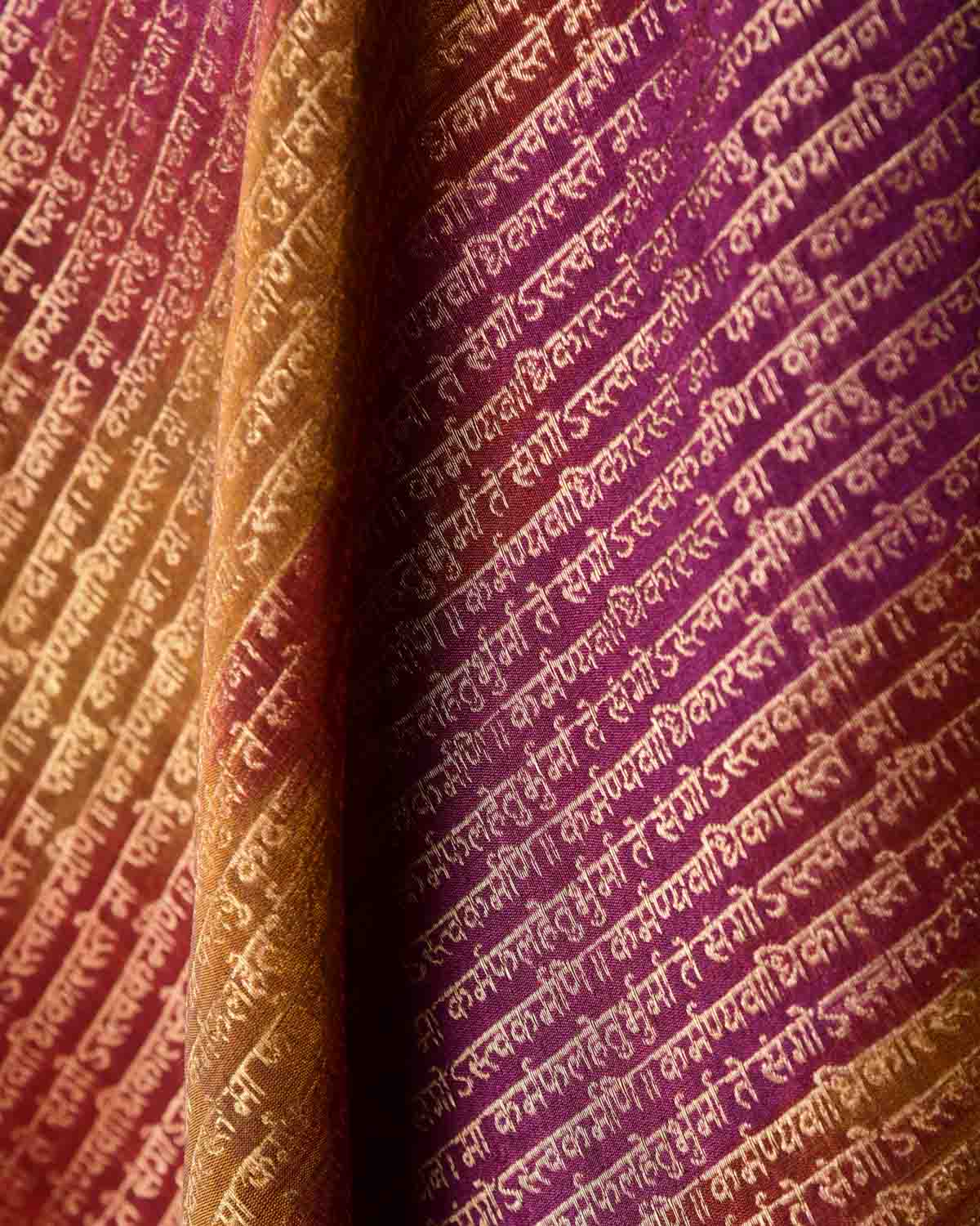 Ombre Multi-color Antique Zari Geeta Shlok 2.47 Brocade Handwoven Silk Wool Unisex Dress Shawl-HolyWeaves