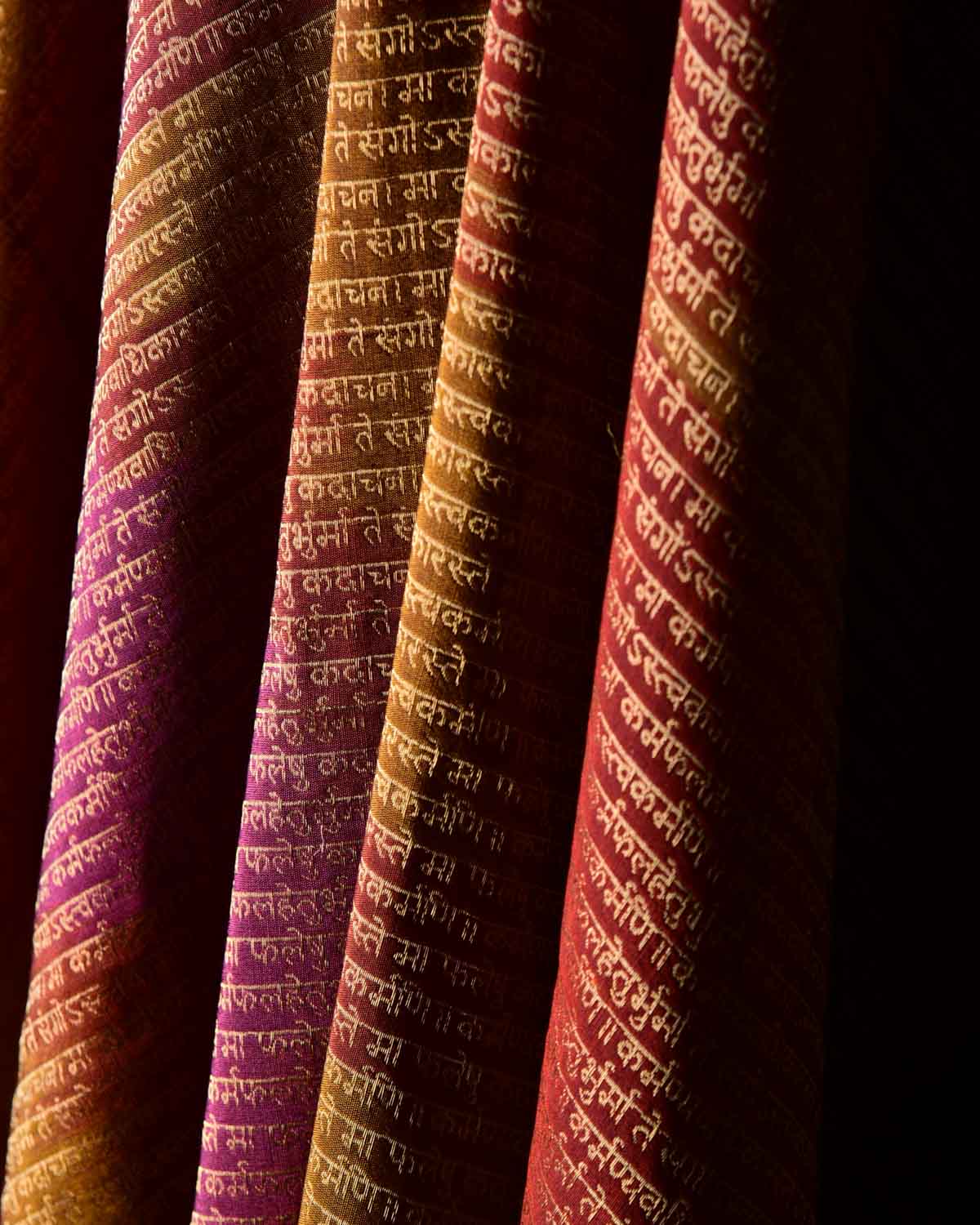 Ombre Multi-color Antique Zari Geeta Shlok 2.47 Brocade Handwoven Silk Wool Unisex Dress Shawl-HolyWeaves