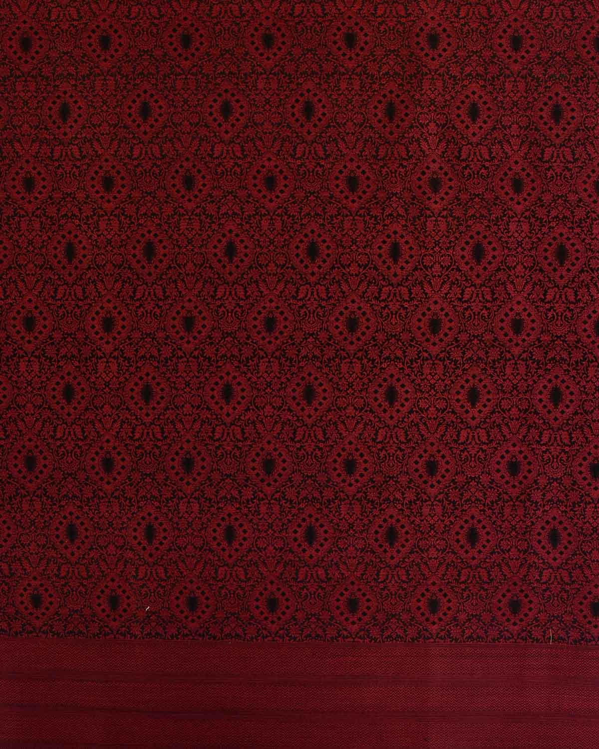 Maroon Damask Tanchoi Handwoven Silk Wool Banarasi Shawl-HolyWeaves