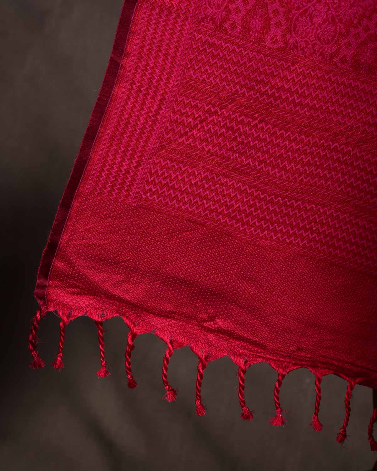 Magenta Damask Tanchoi Handwoven Silk Wool Unisex Dress Shawl-HolyWeaves