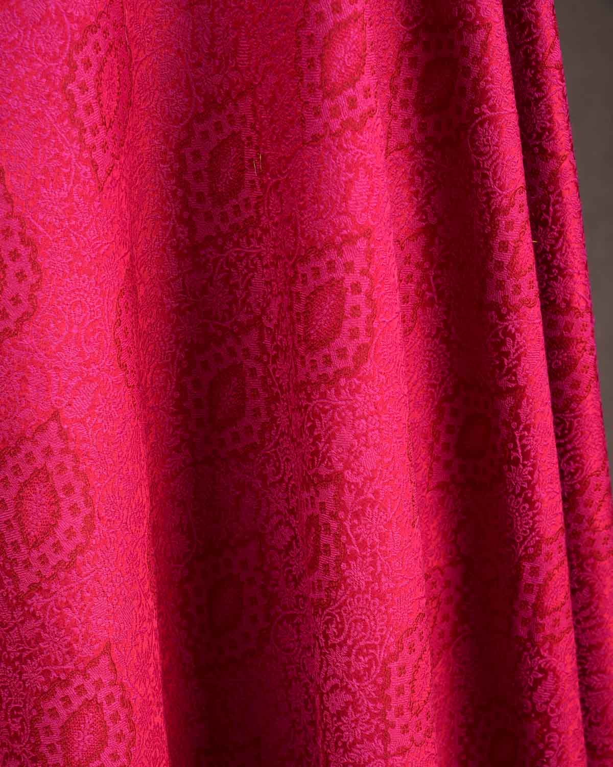 Magenta Damask Tanchoi Handwoven Silk Wool Unisex Dress Shawl-HolyWeaves